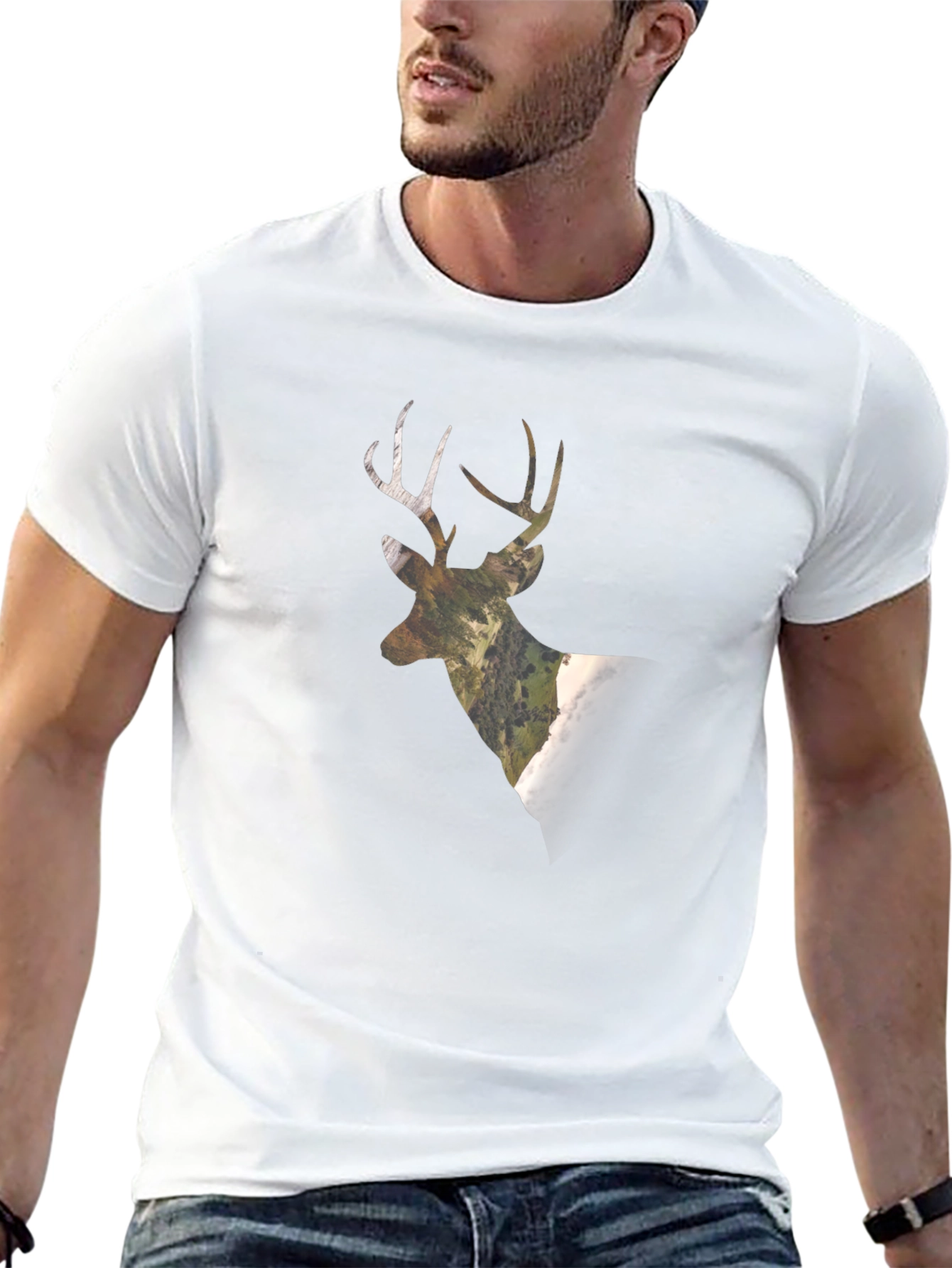 Camo Deer Graphic Tee - Black Cotton Blend