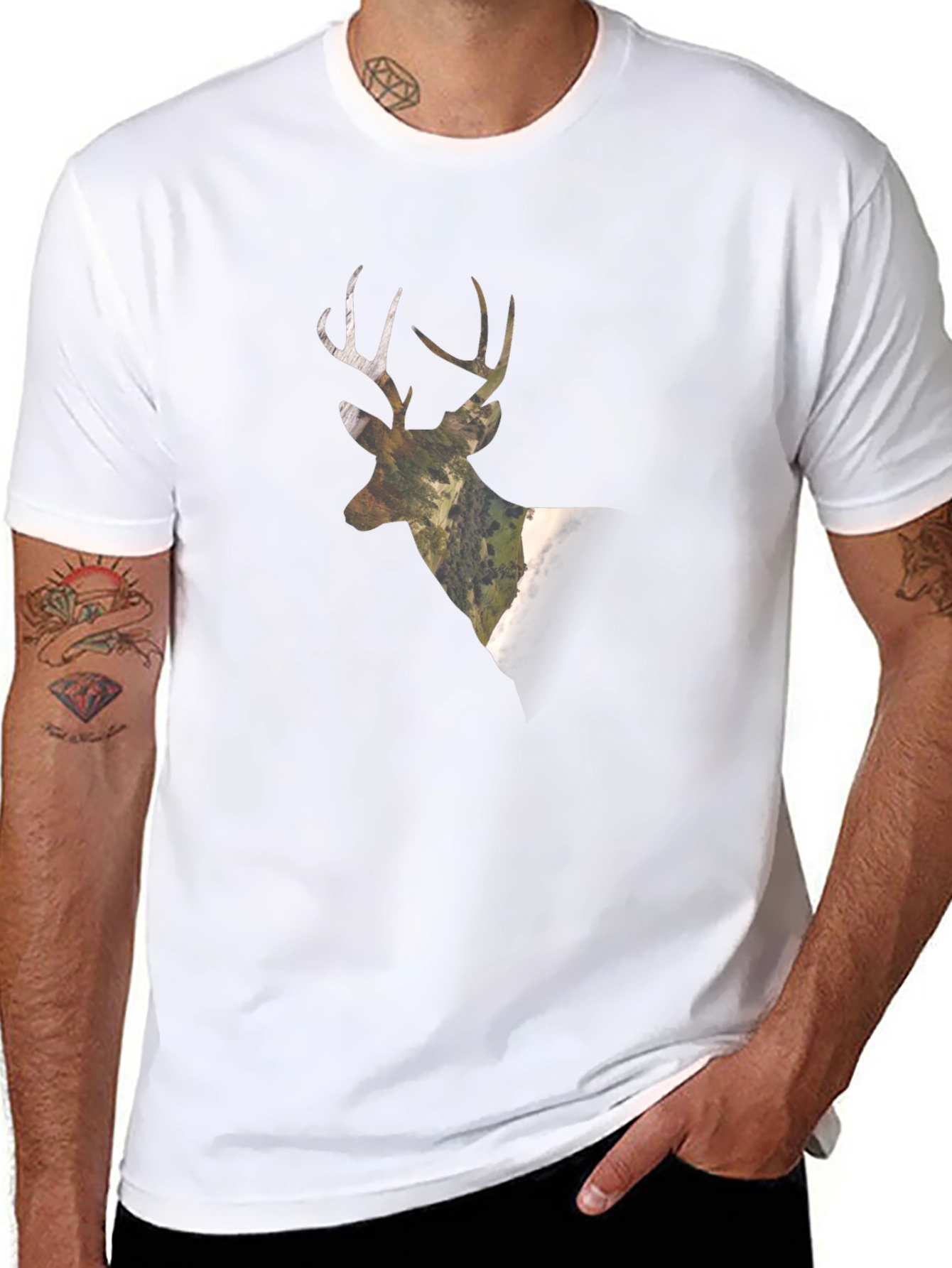 Camo Deer Graphic Tee - Black Cotton Blend
