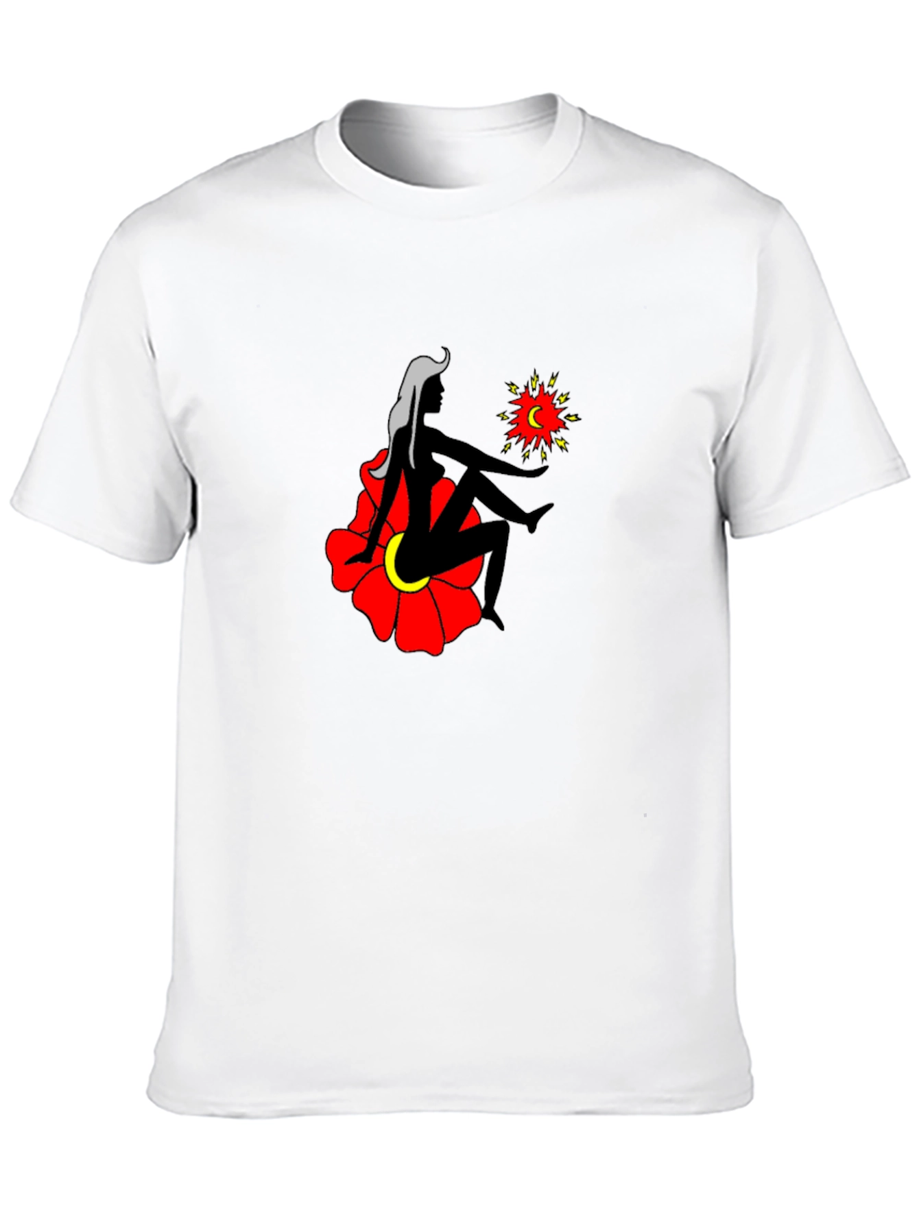 Black T-Shirt with Woman and Flower Graphic