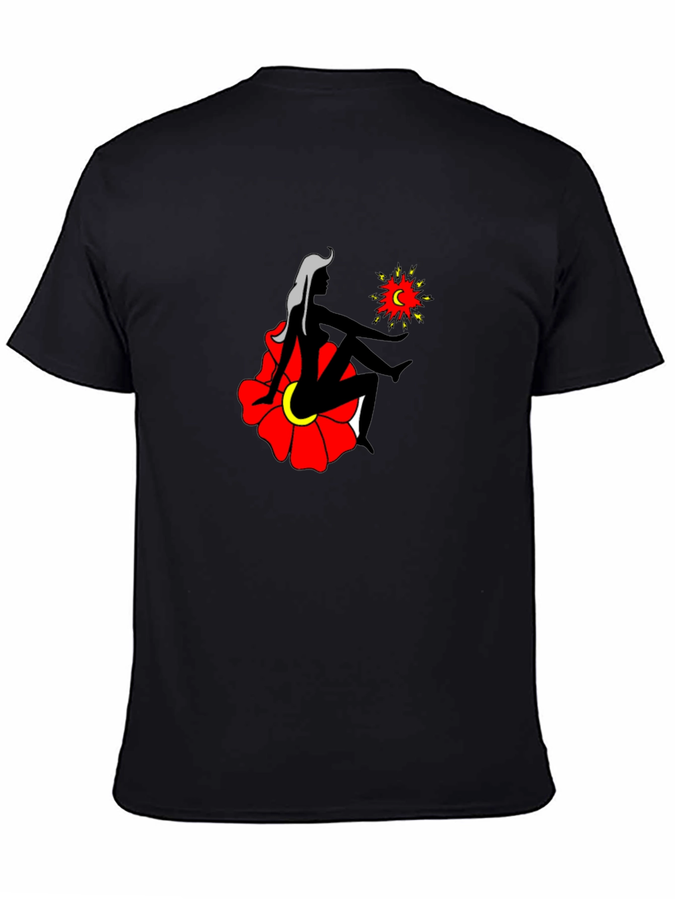 Black T-Shirt with Woman and Flower Graphic