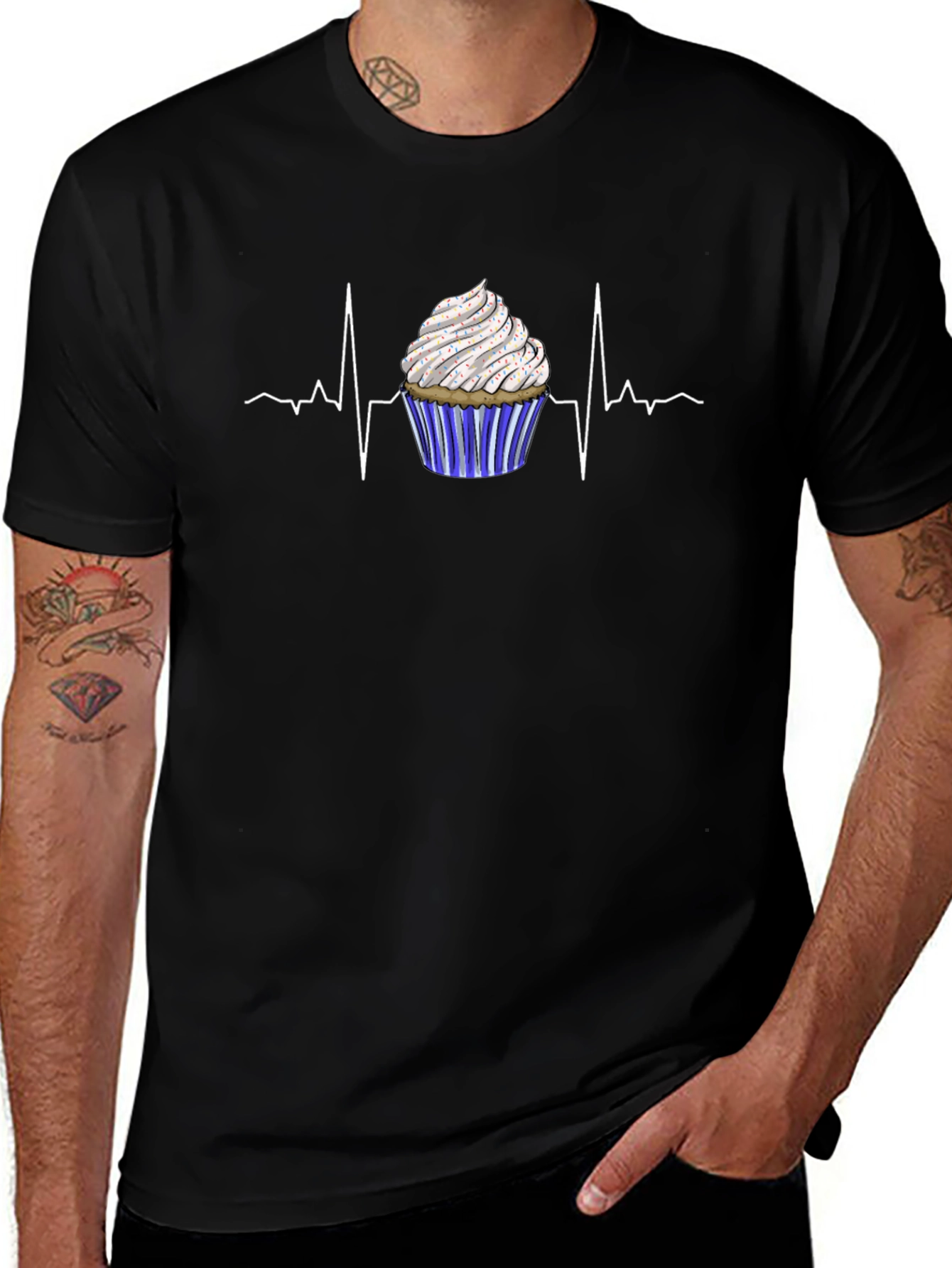 Cupcake Heartbeat Graphic Tee - Black