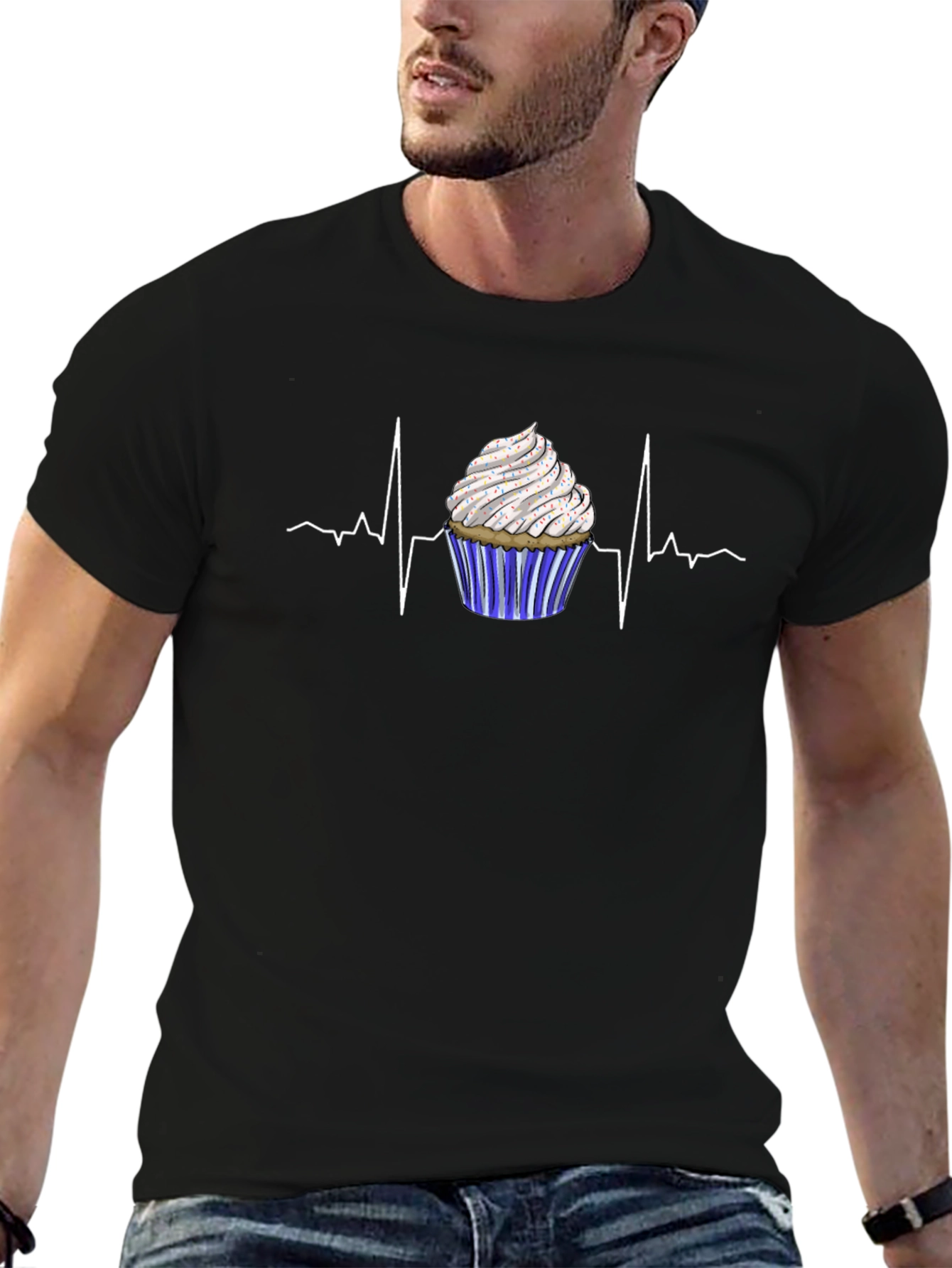 Cupcake Heartbeat Graphic Tee - Black