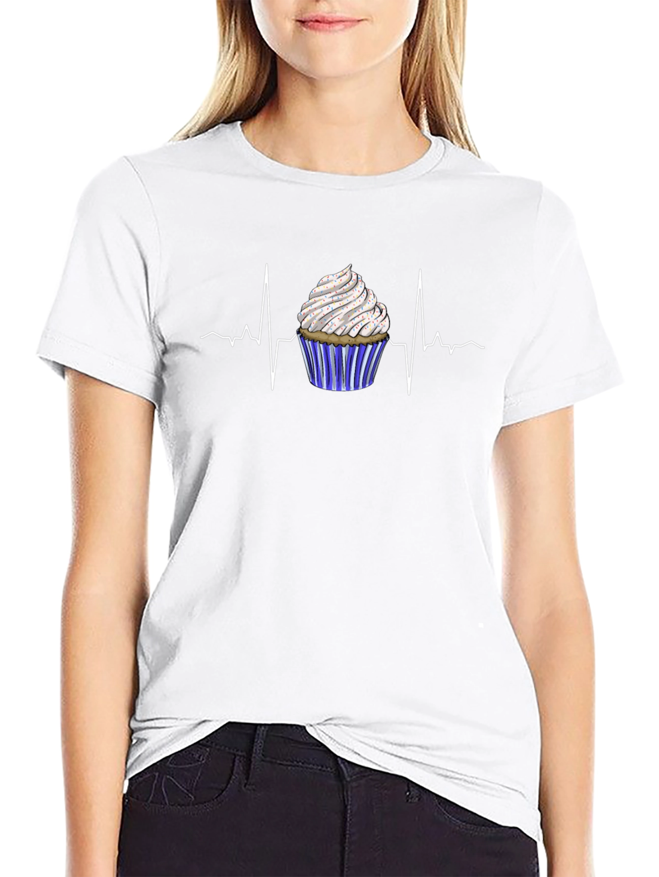 Cupcake Heartbeat Graphic Tee - Black