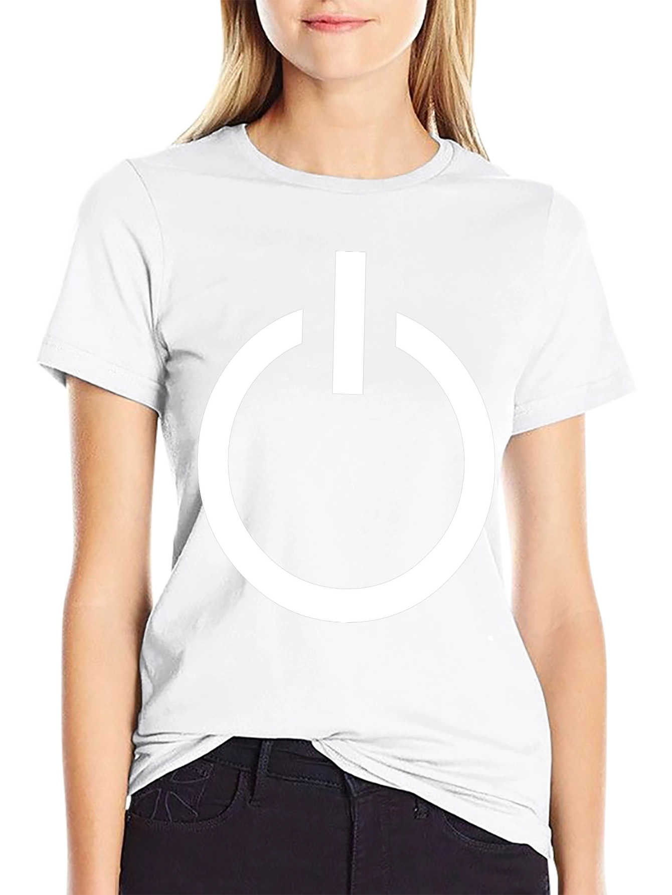 Black T-Shirt with White Power Button Graphic