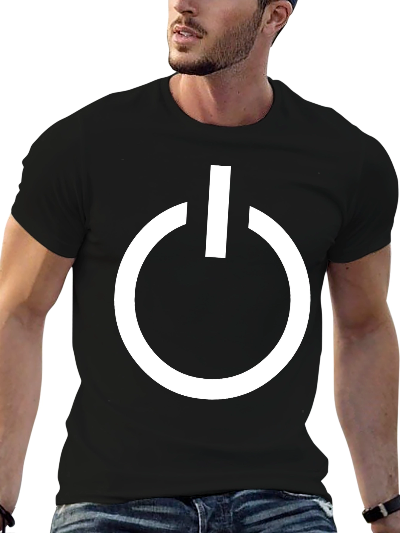Black T-Shirt with White Power Button Graphic