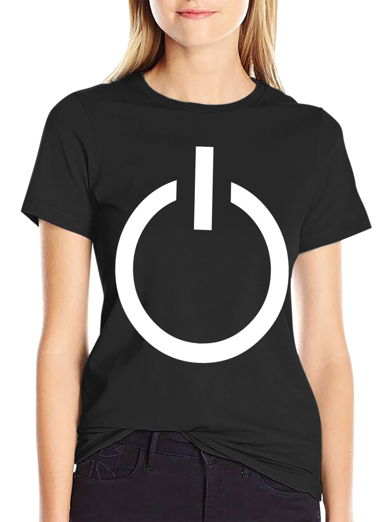Black T-Shirt with White Power Button Graphic