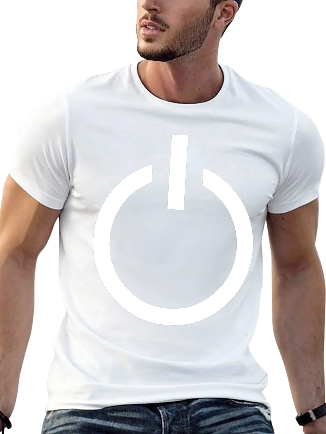 Black T-Shirt with White Power Button Graphic