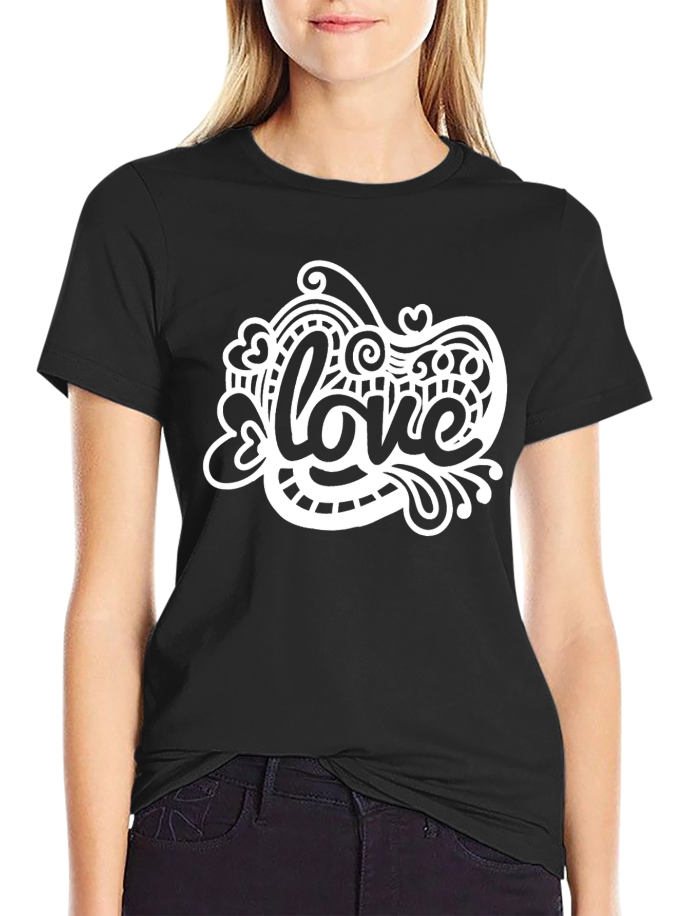Love Graphic Print Black Crew Neck T-Shirt