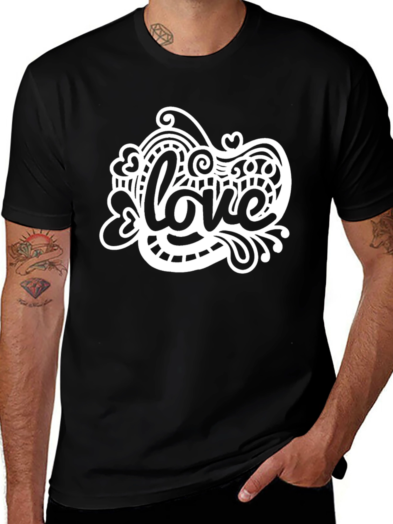 Love Graphic Print Black Crew Neck T-Shirt