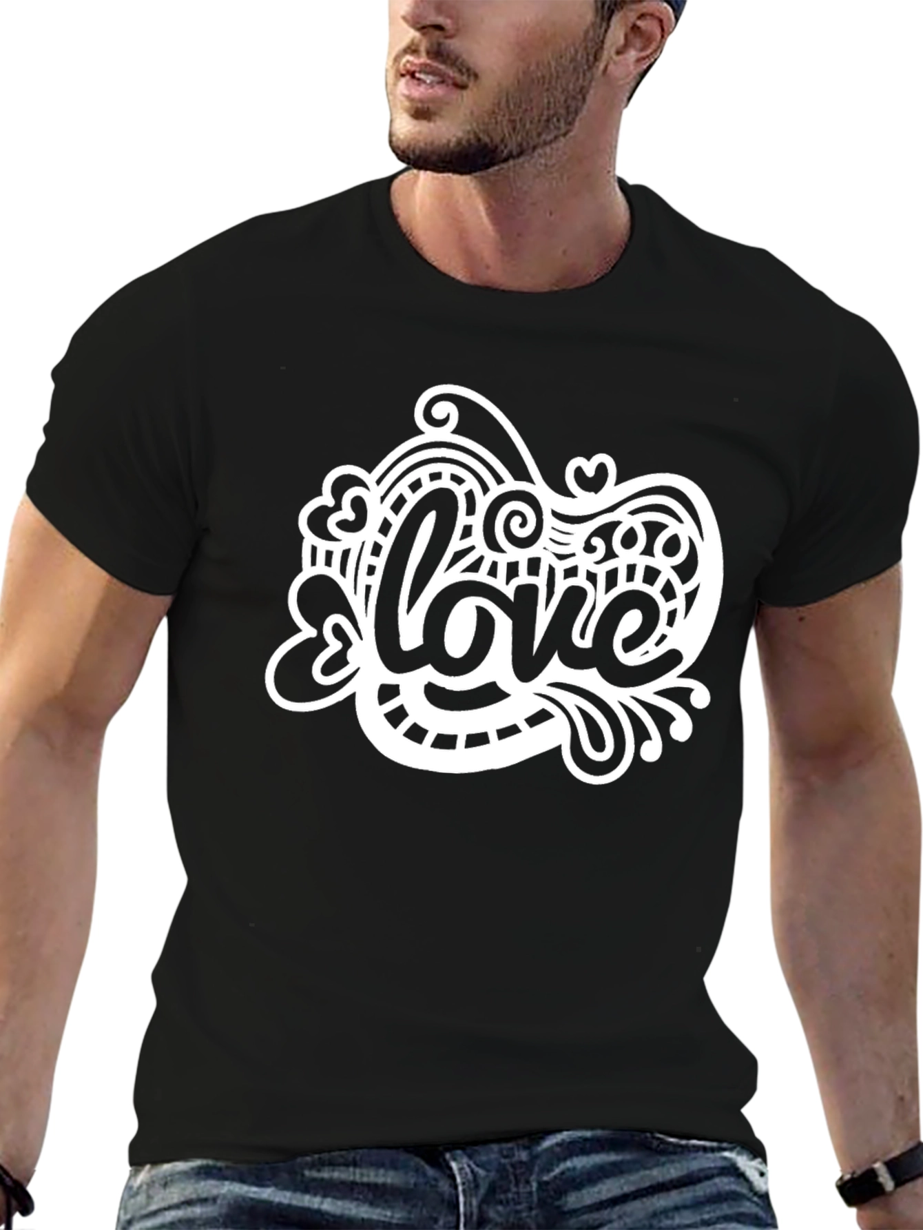 Love Graphic Print Black Crew Neck T-Shirt