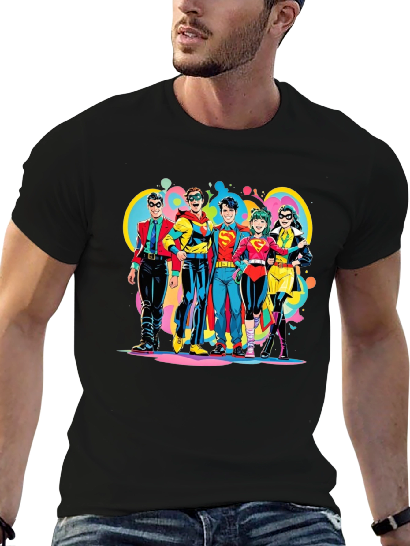 Retro Superhero Squad Graphic T-Shirt
