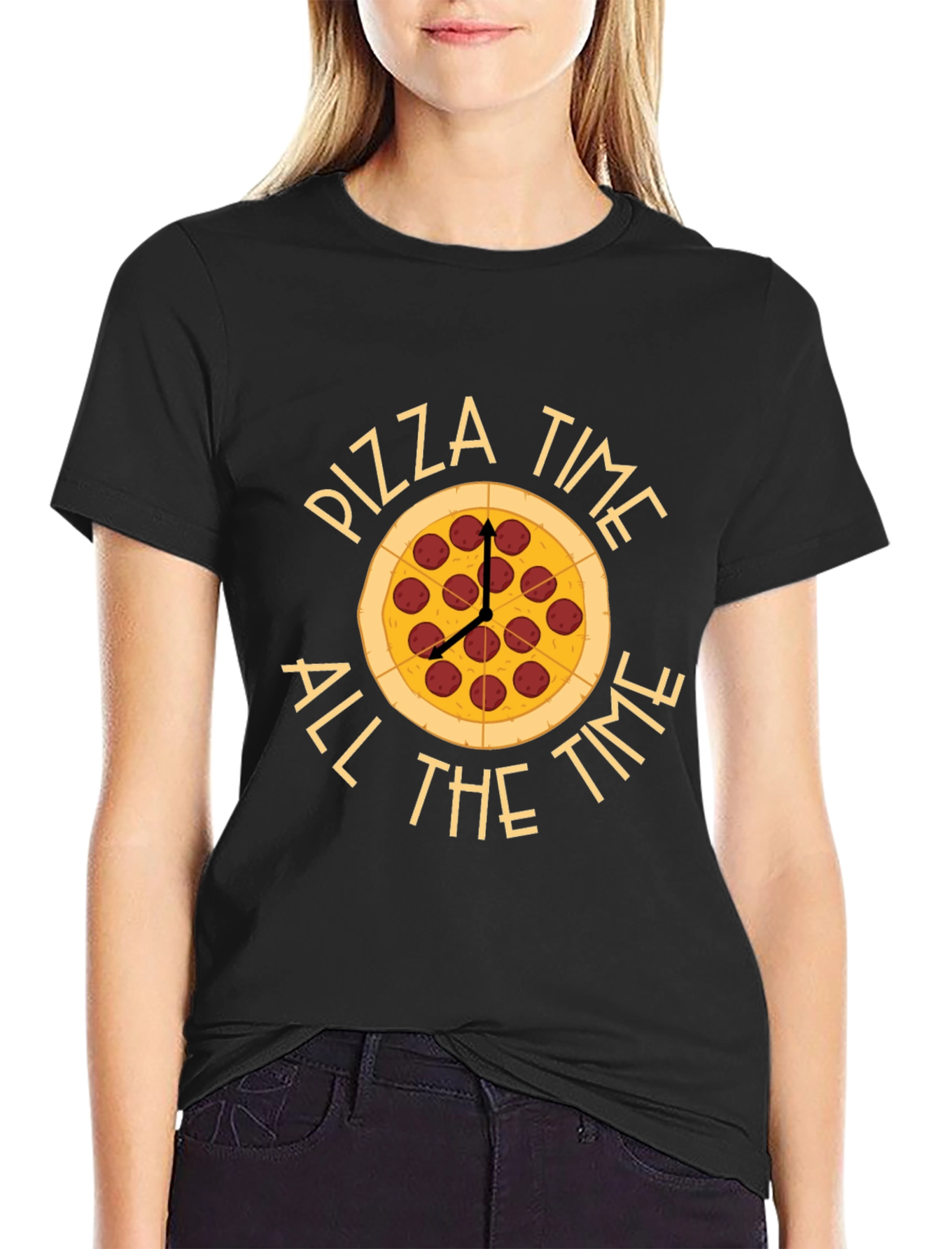Pizza Time All The Time Black T-Shirt
