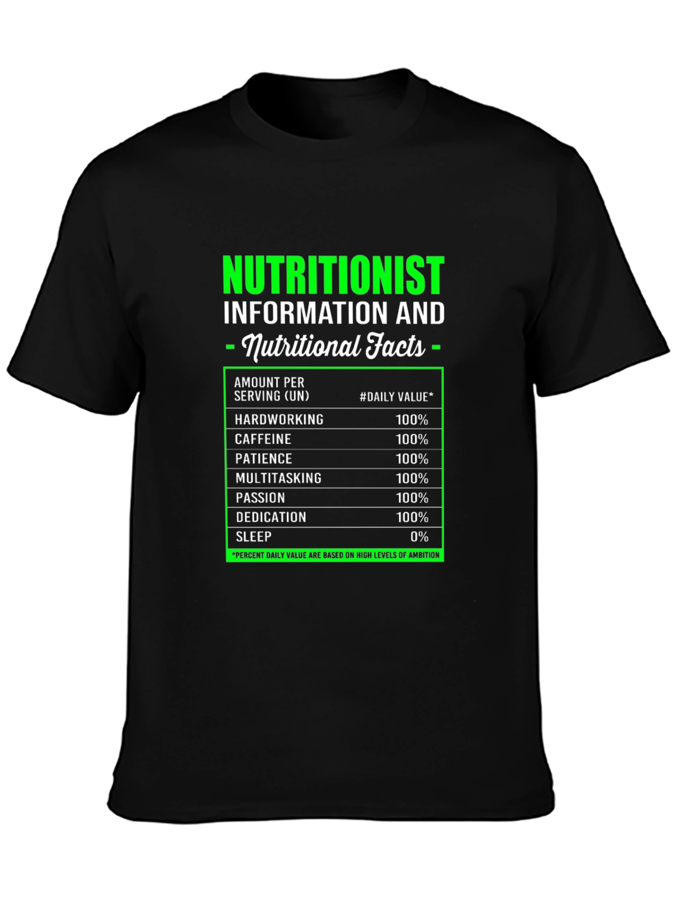 Nutritionist Nutritional Facts Black T-Shirt