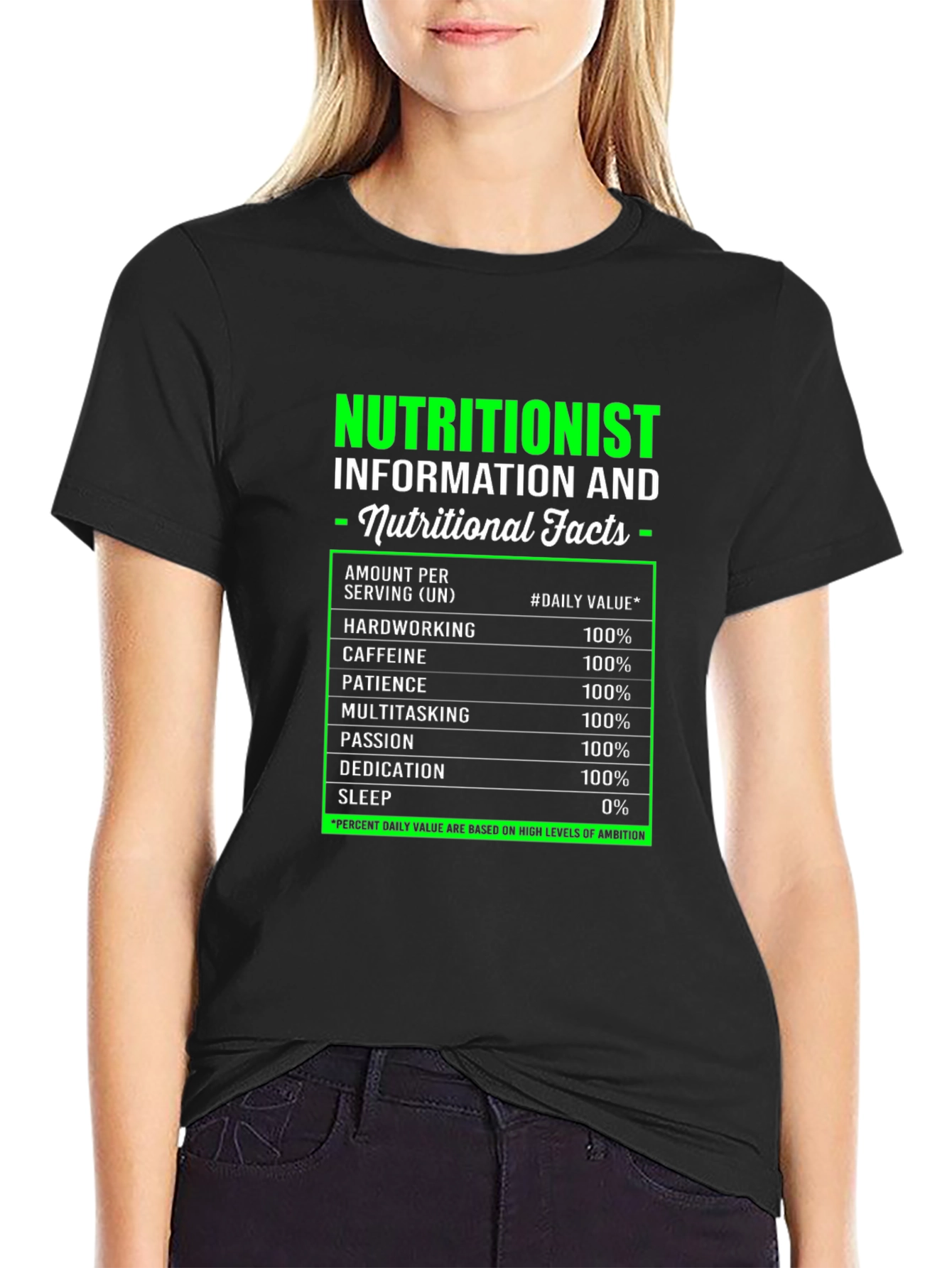Nutritionist Nutritional Facts Black T-Shirt
