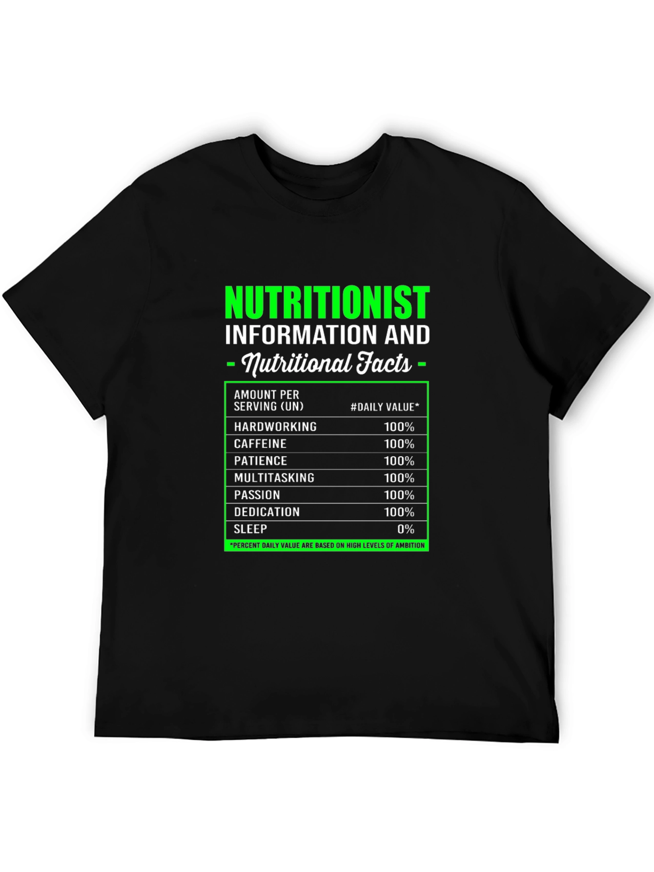 Nutritionist Nutritional Facts Black T-Shirt