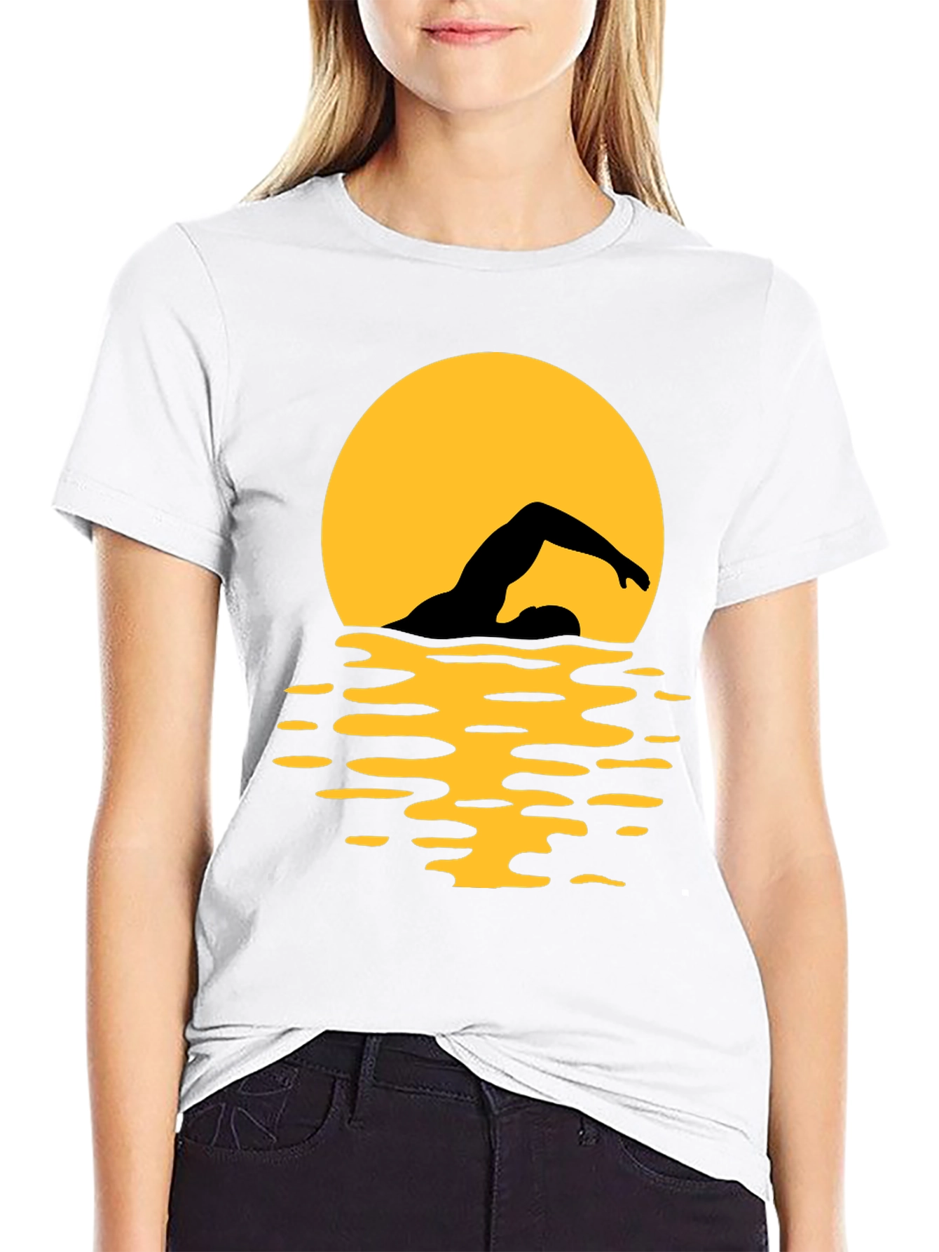 Swimmer Silhouette T-Shirt - Black Graphic Tee