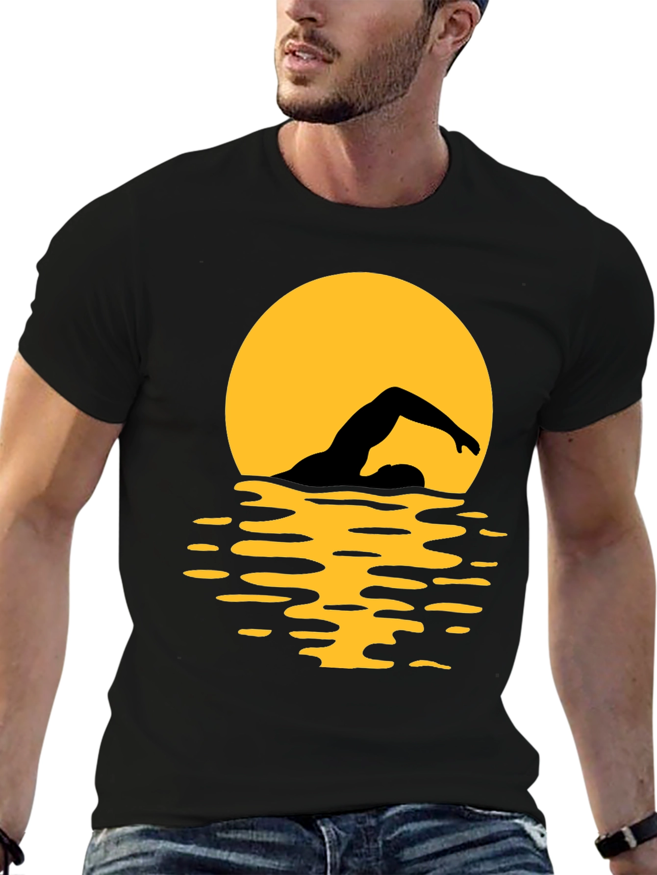 Swimmer Silhouette T-Shirt - Black Graphic Tee