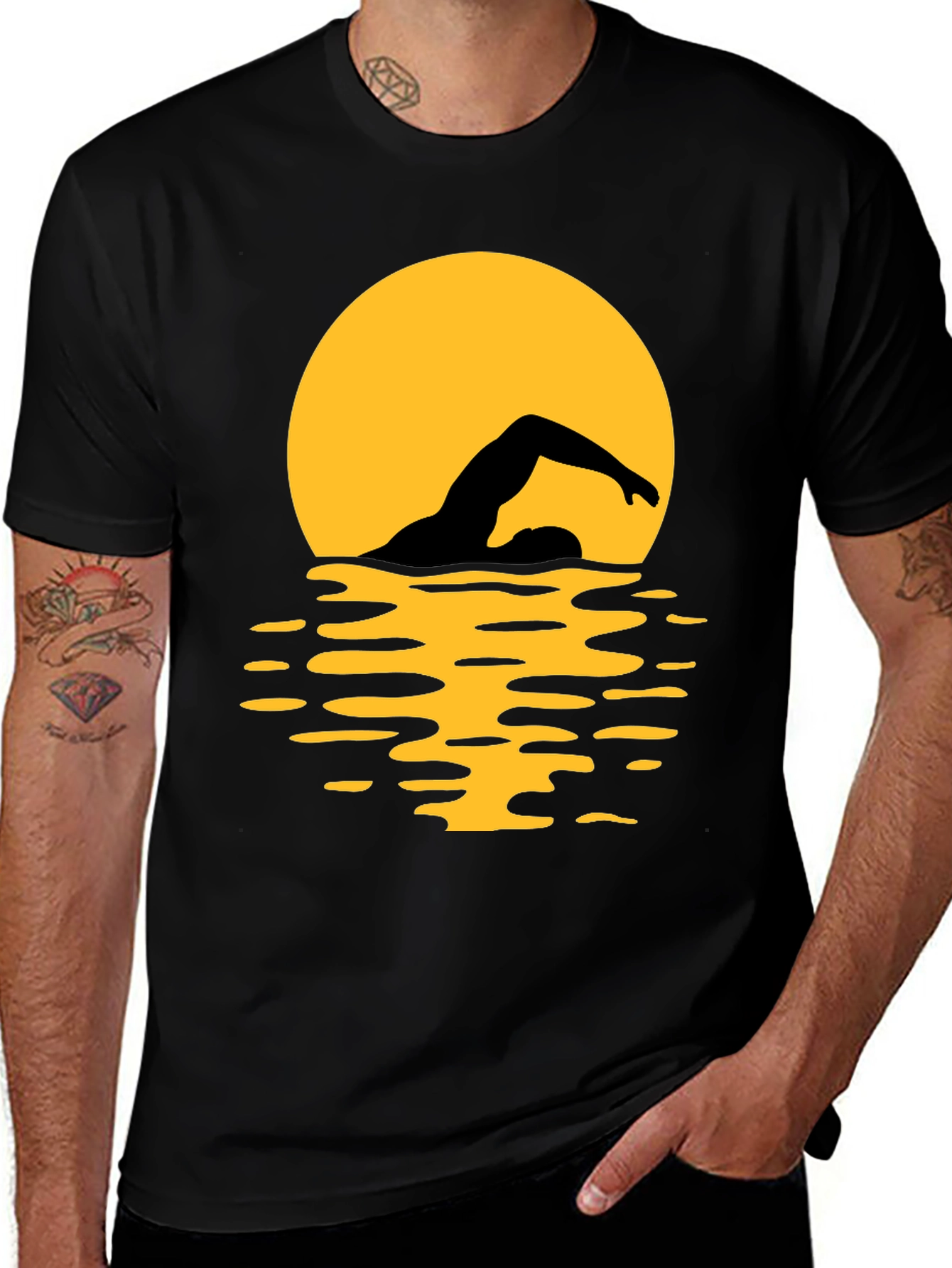 Swimmer Silhouette T-Shirt - Black Graphic Tee
