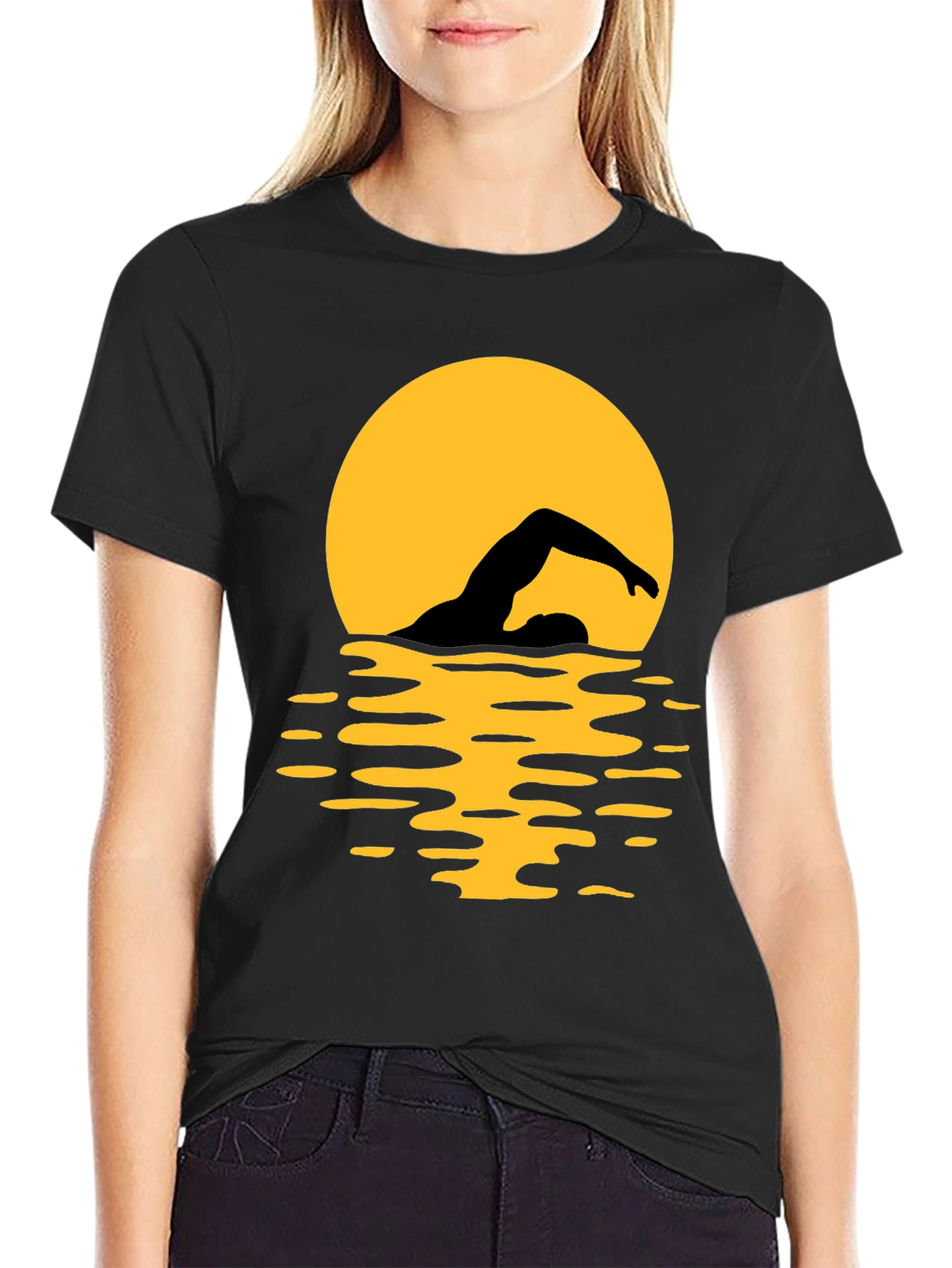 Swimmer Silhouette T-Shirt - Black Graphic Tee