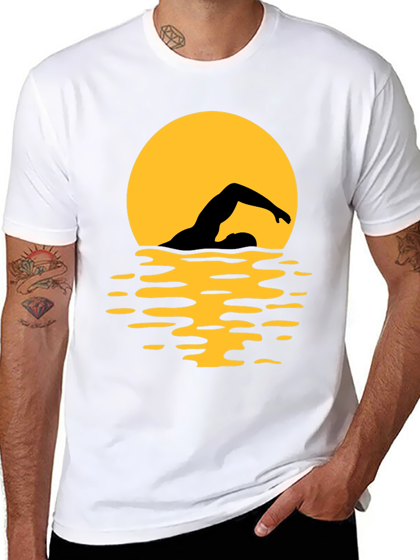 Swimmer Silhouette T-Shirt - Black Graphic Tee
