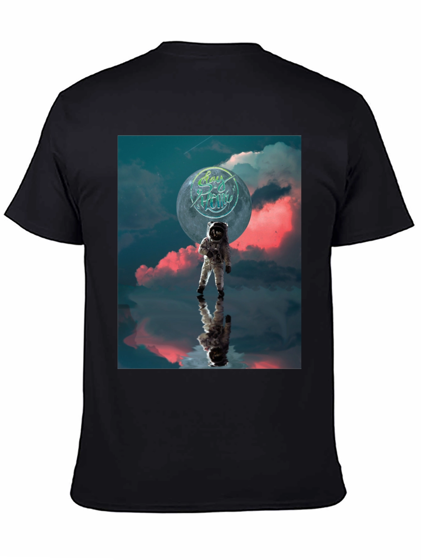 Astronaut Stay Home Graphic Black T-Shirt