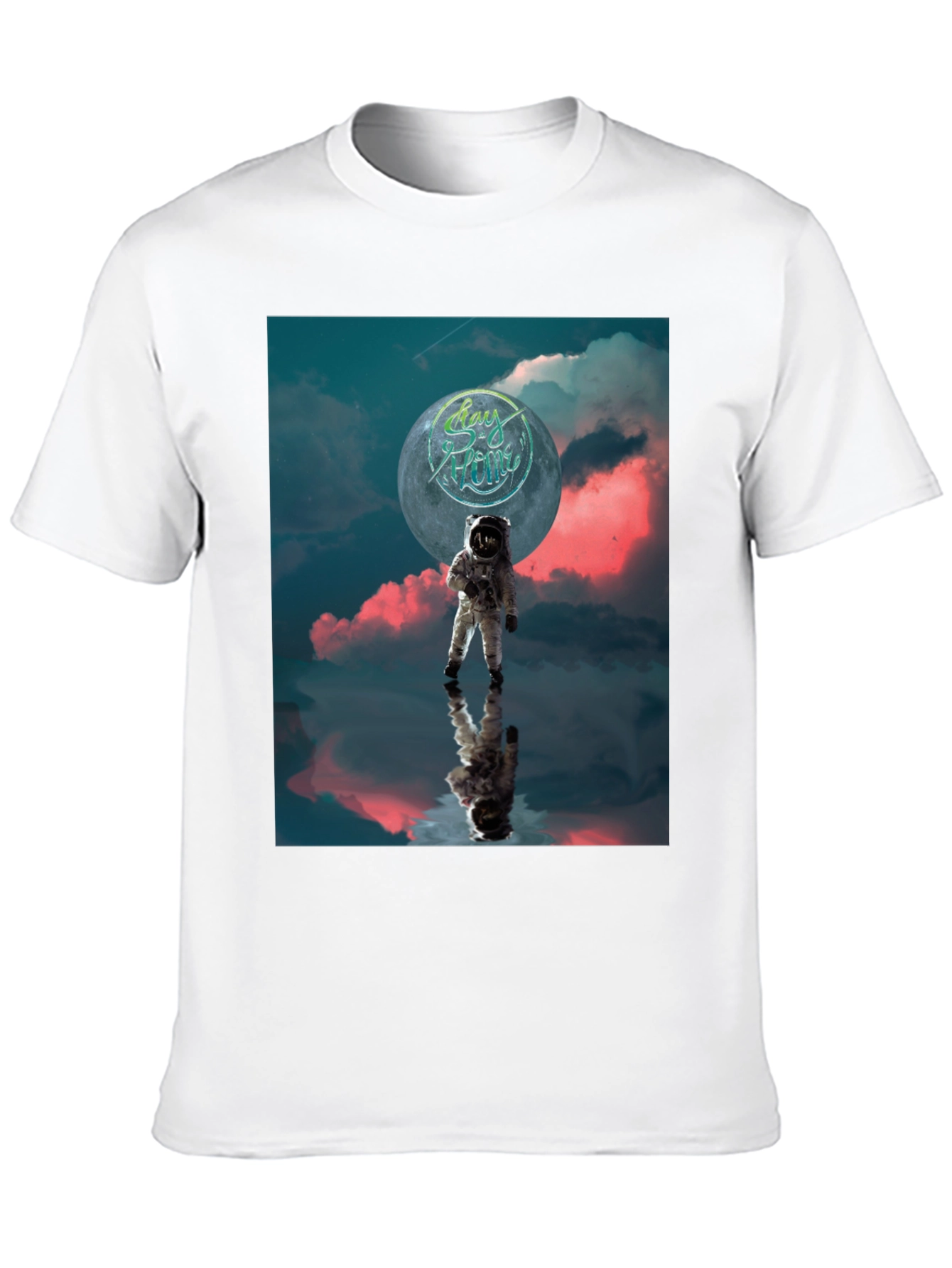 Astronaut Stay Home Graphic Black T-Shirt