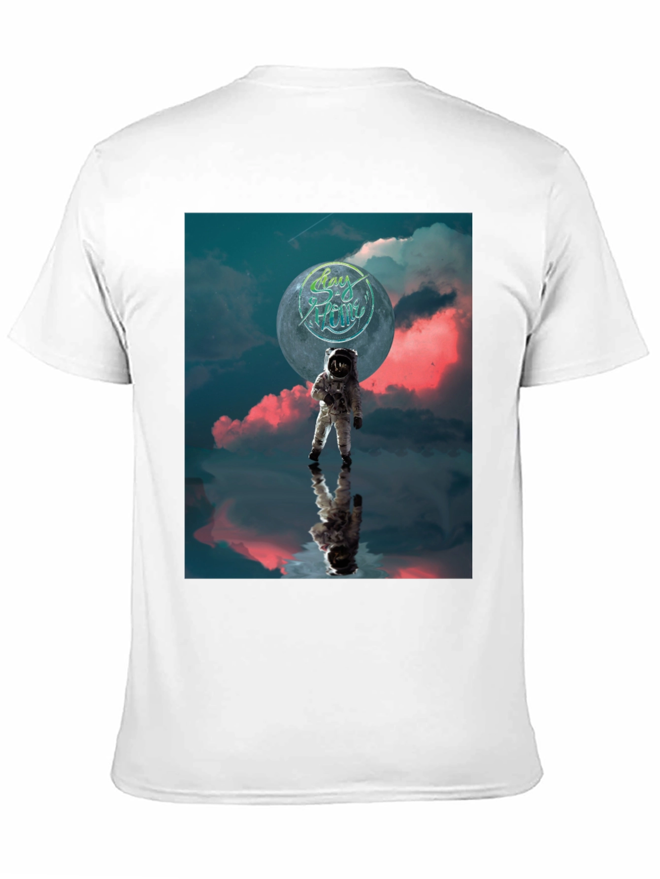 Astronaut Stay Home Graphic Black T-Shirt