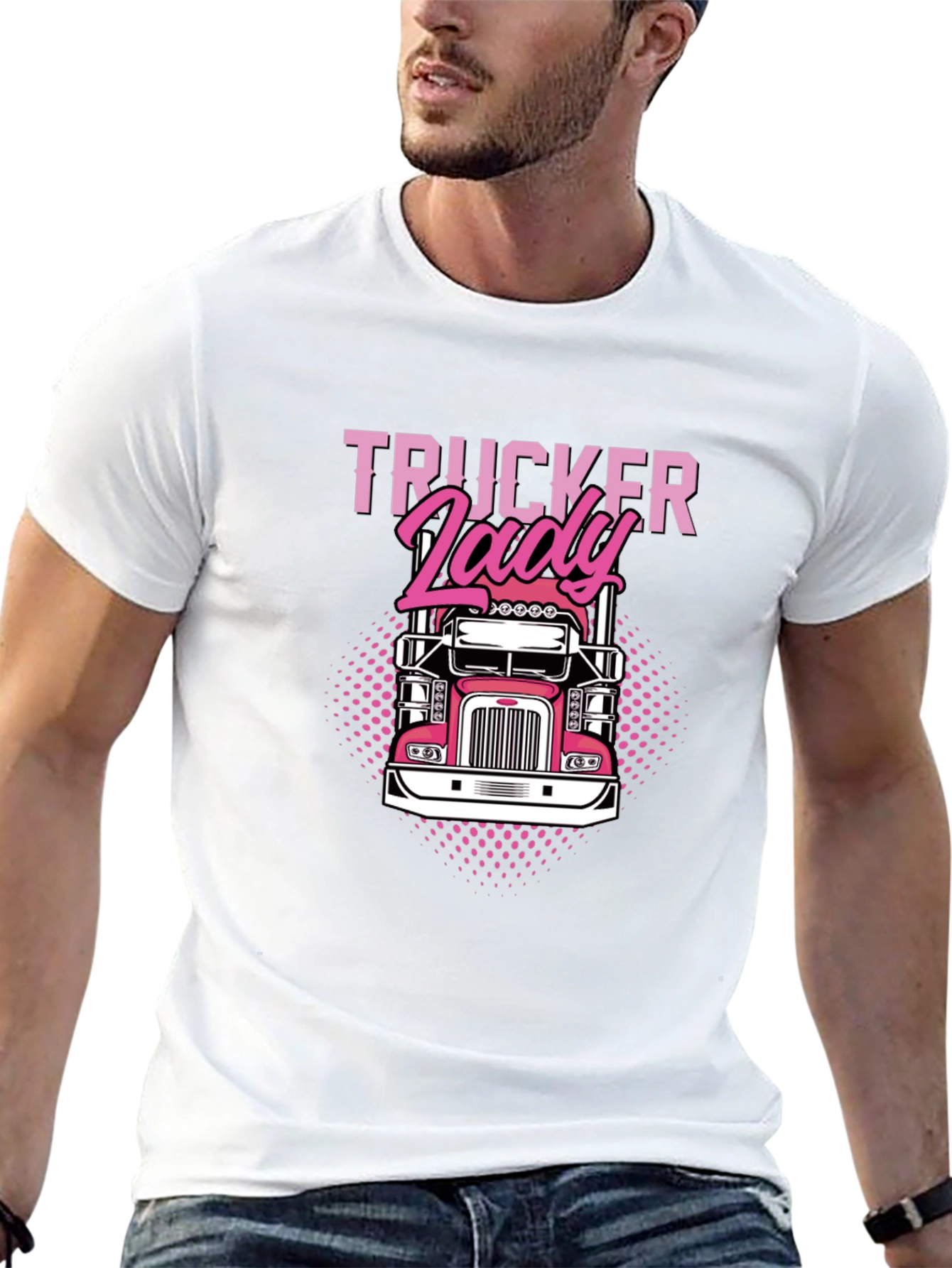 Trucker Lady Graphic Tee - Black Cotton T-Shirt