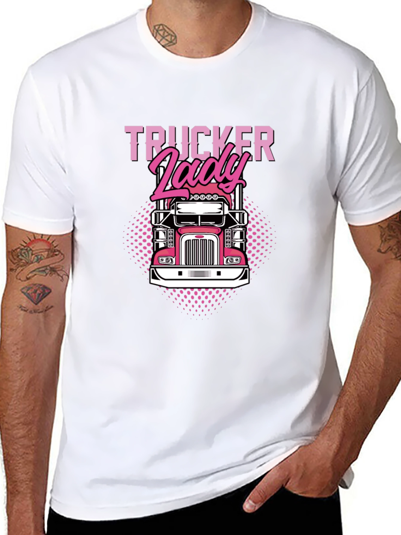 Trucker Lady Graphic Tee - Black Cotton T-Shirt