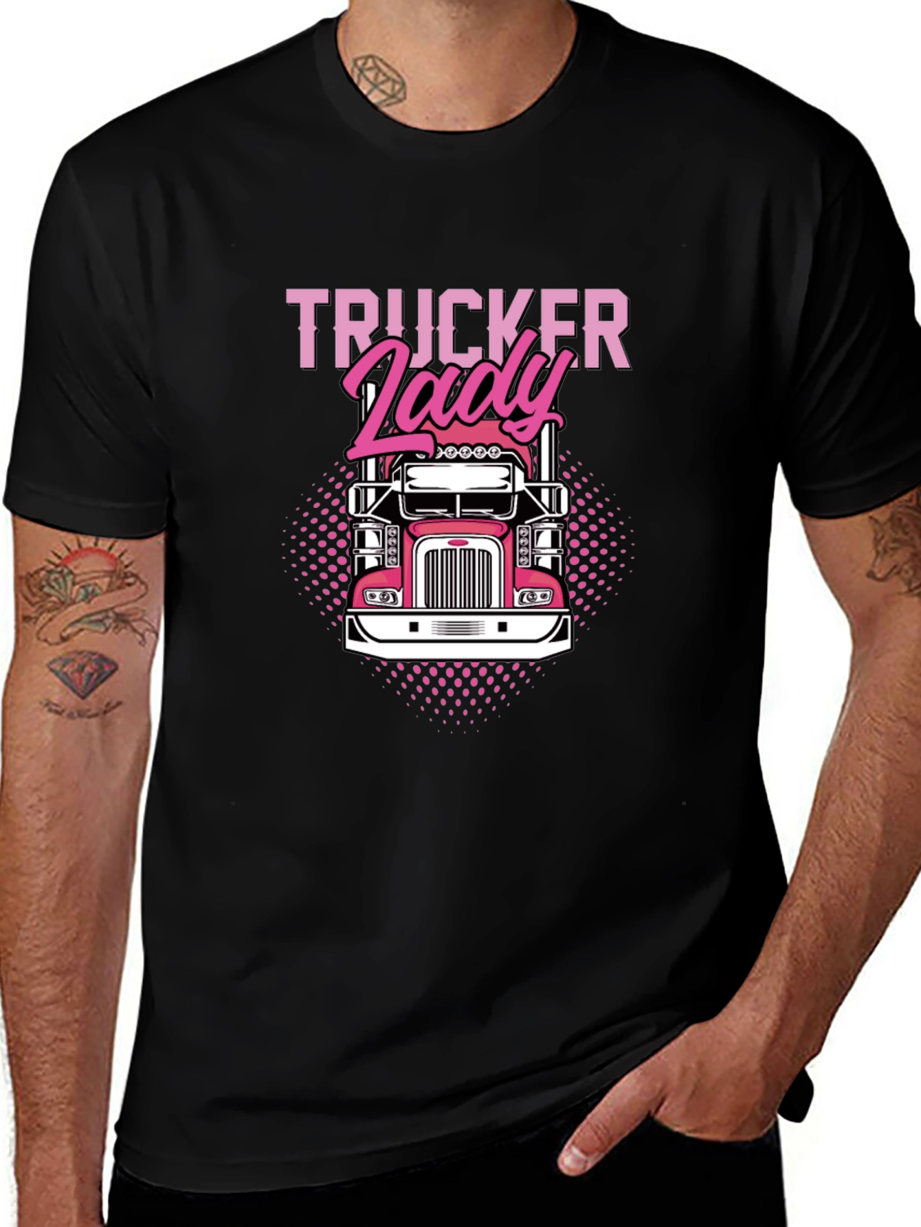 Trucker Lady Graphic Tee - Black Cotton T-Shirt