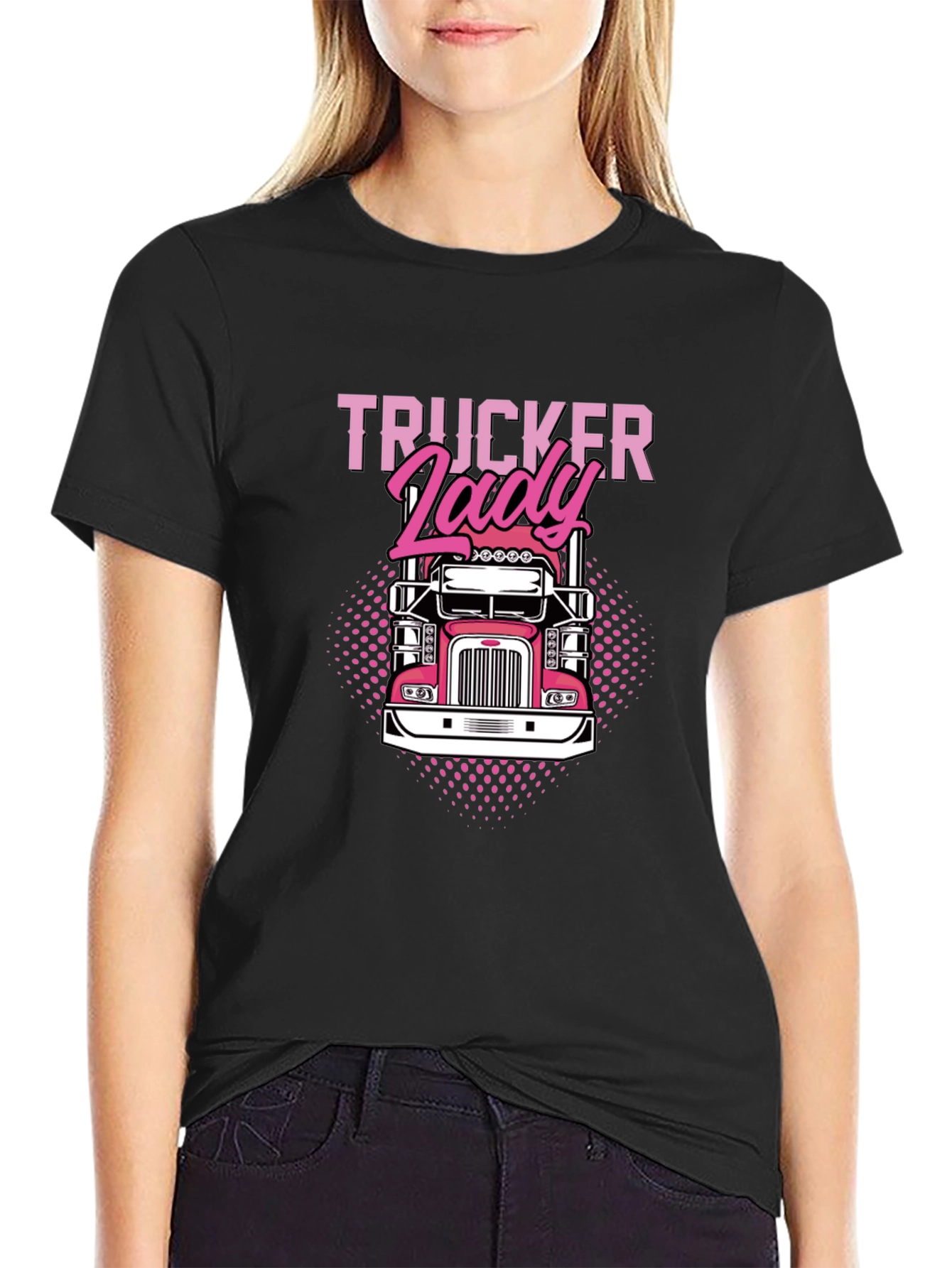 Trucker Lady Graphic Tee - Black Cotton T-Shirt