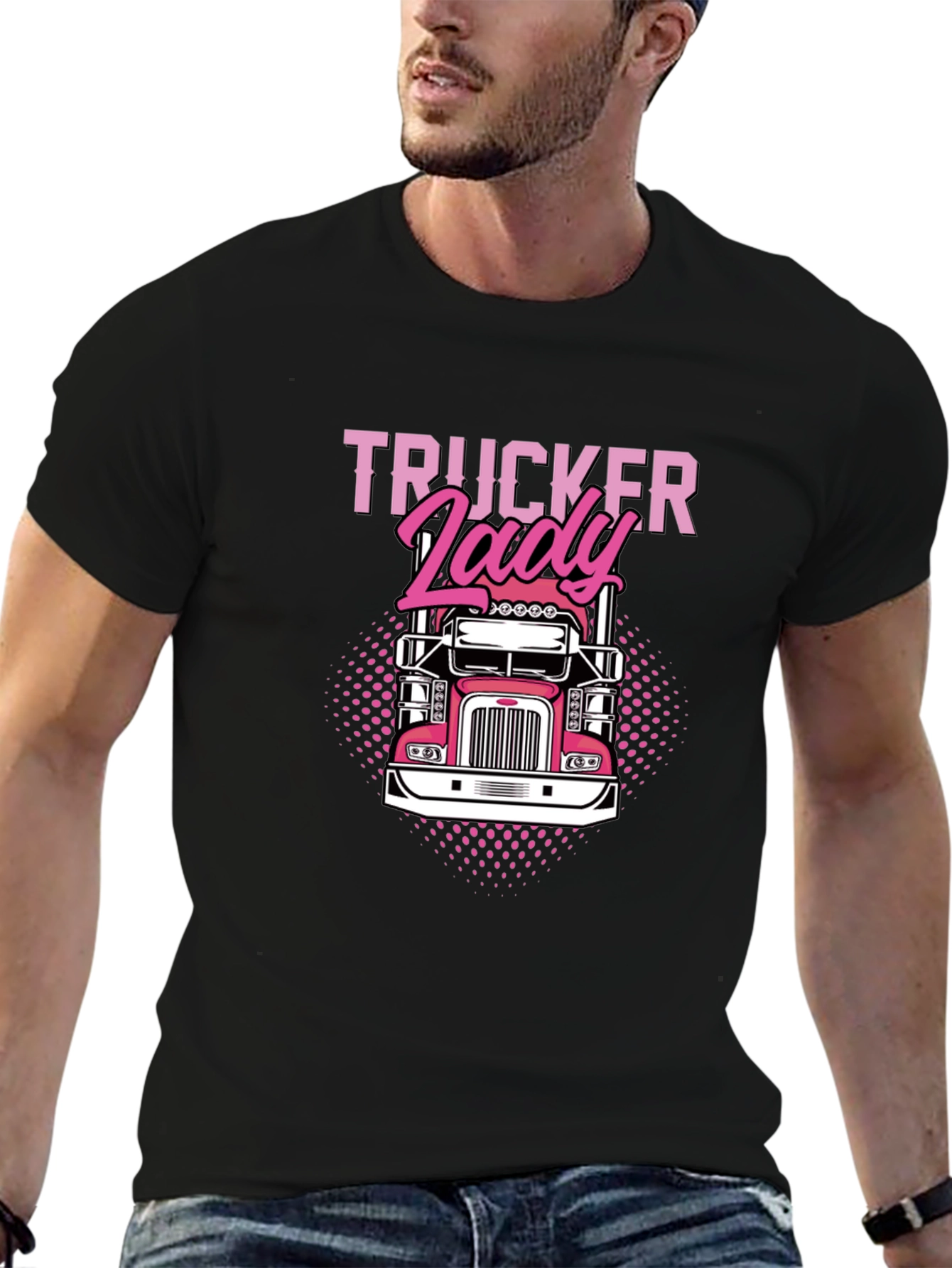 Trucker Lady Graphic Tee - Black Cotton T-Shirt