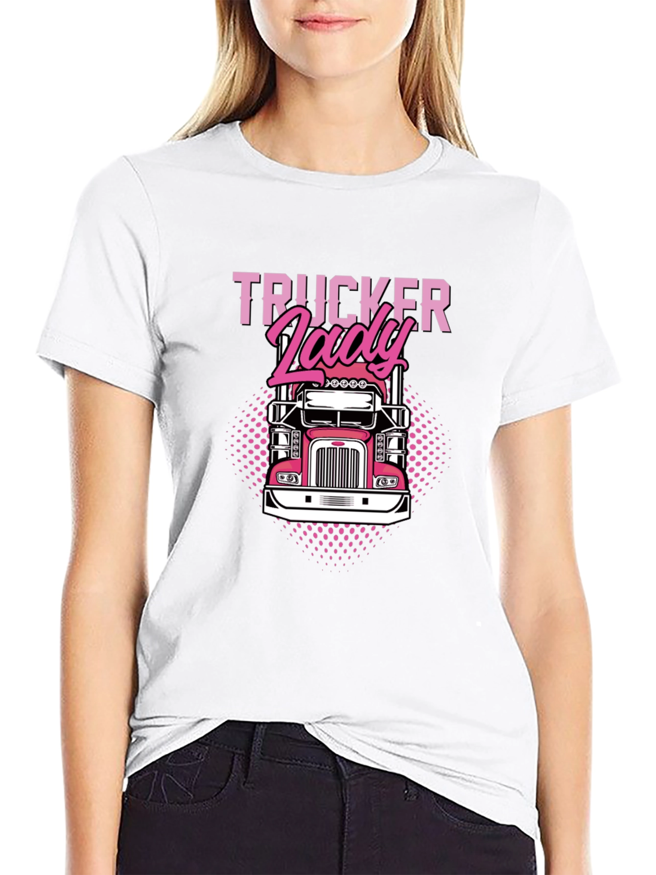 Trucker Lady Graphic Tee - Black Cotton T-Shirt