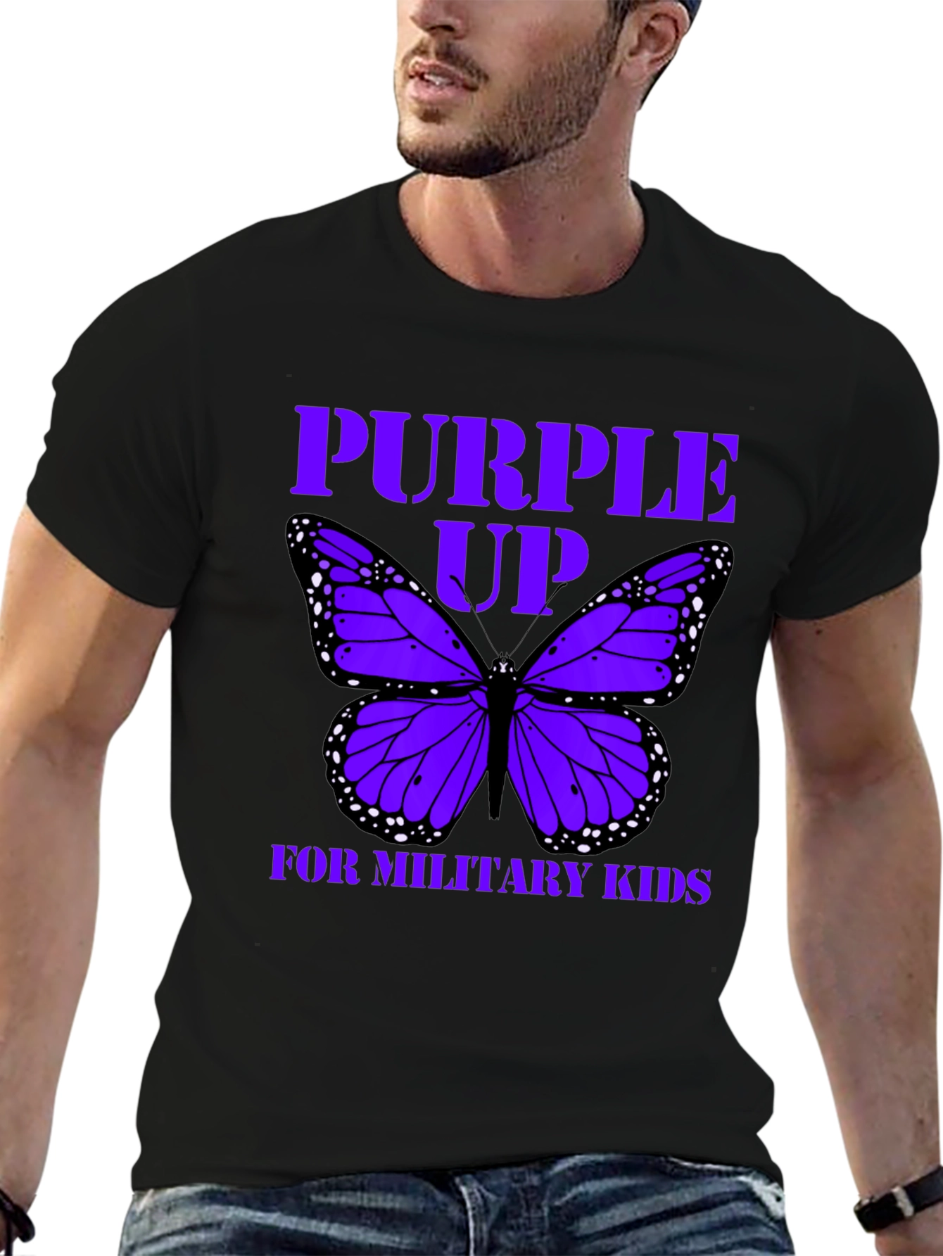Purple Up Military Kids T-Shirt Butterfly Graphic