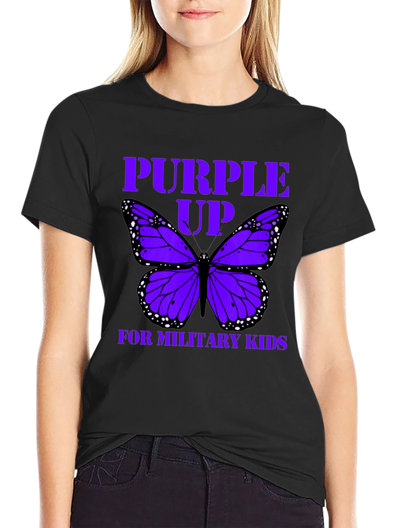Purple Up Military Kids T-Shirt Butterfly Graphic