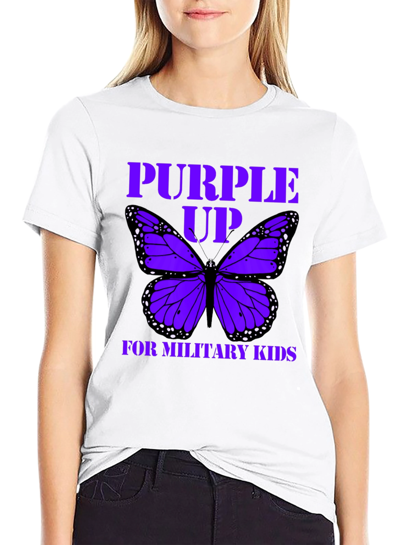 Purple Up Military Kids T-Shirt Butterfly Graphic