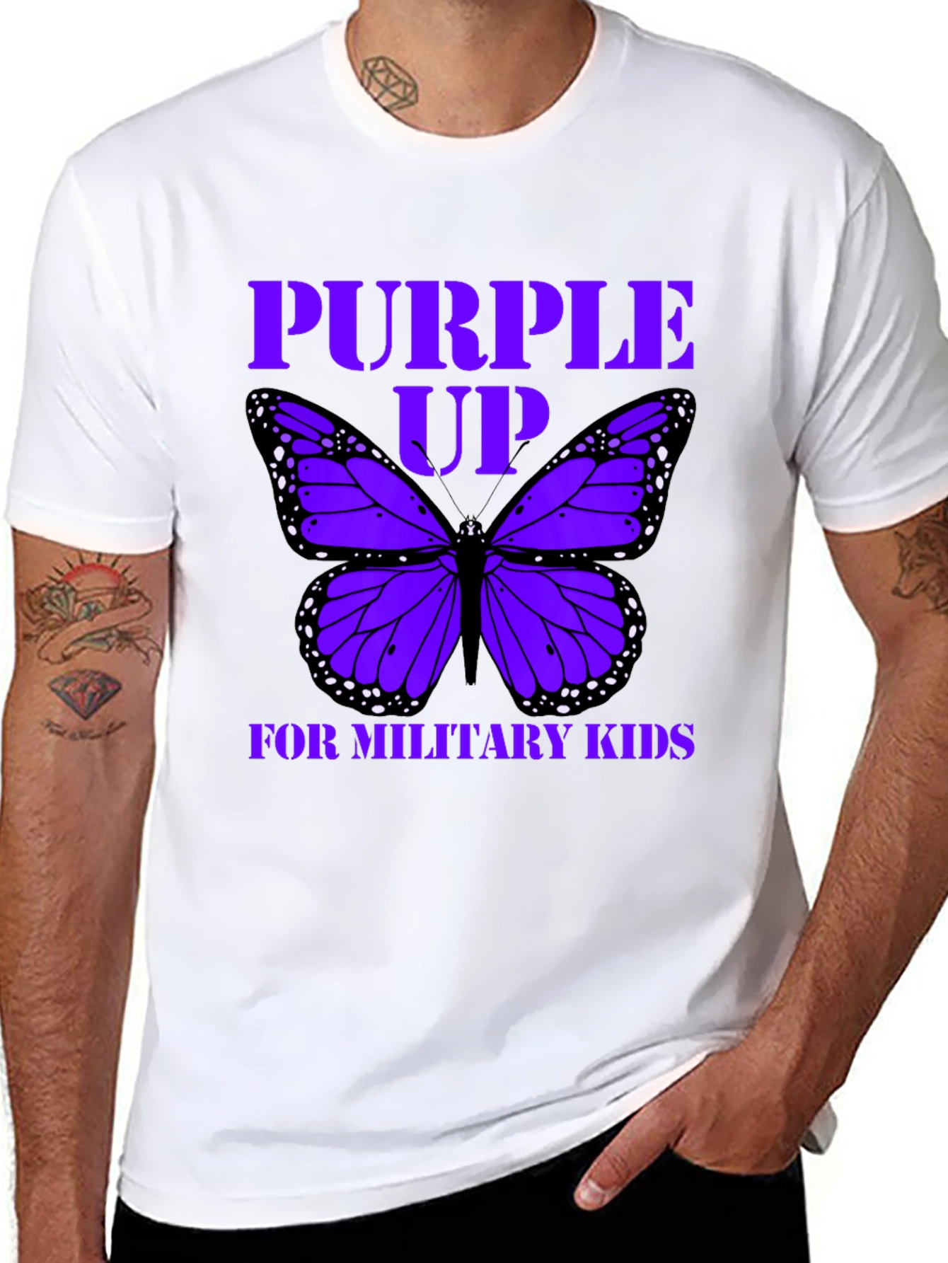 Purple Up Military Kids T-Shirt Butterfly Graphic