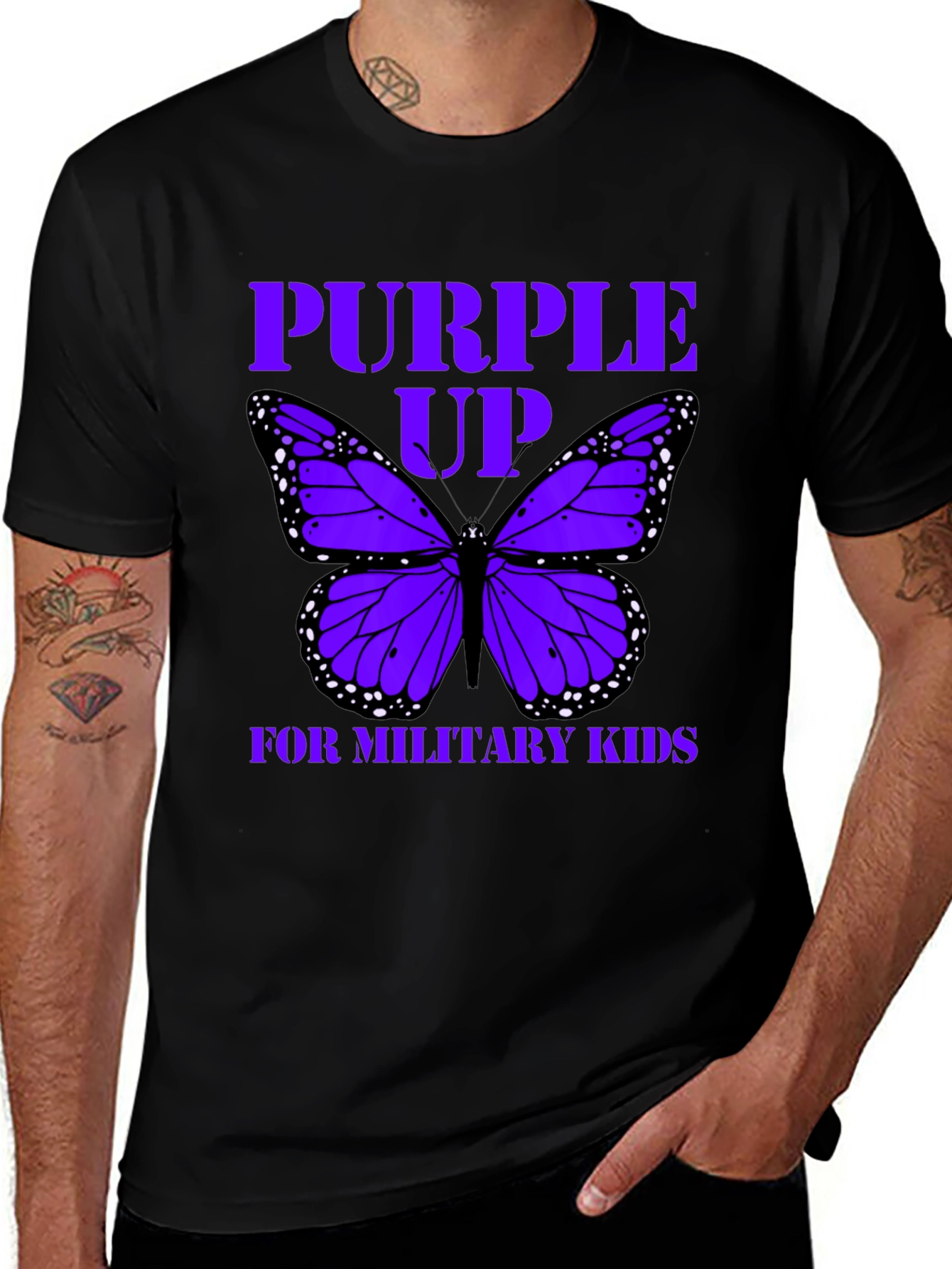 Purple Up Military Kids T-Shirt Butterfly Graphic