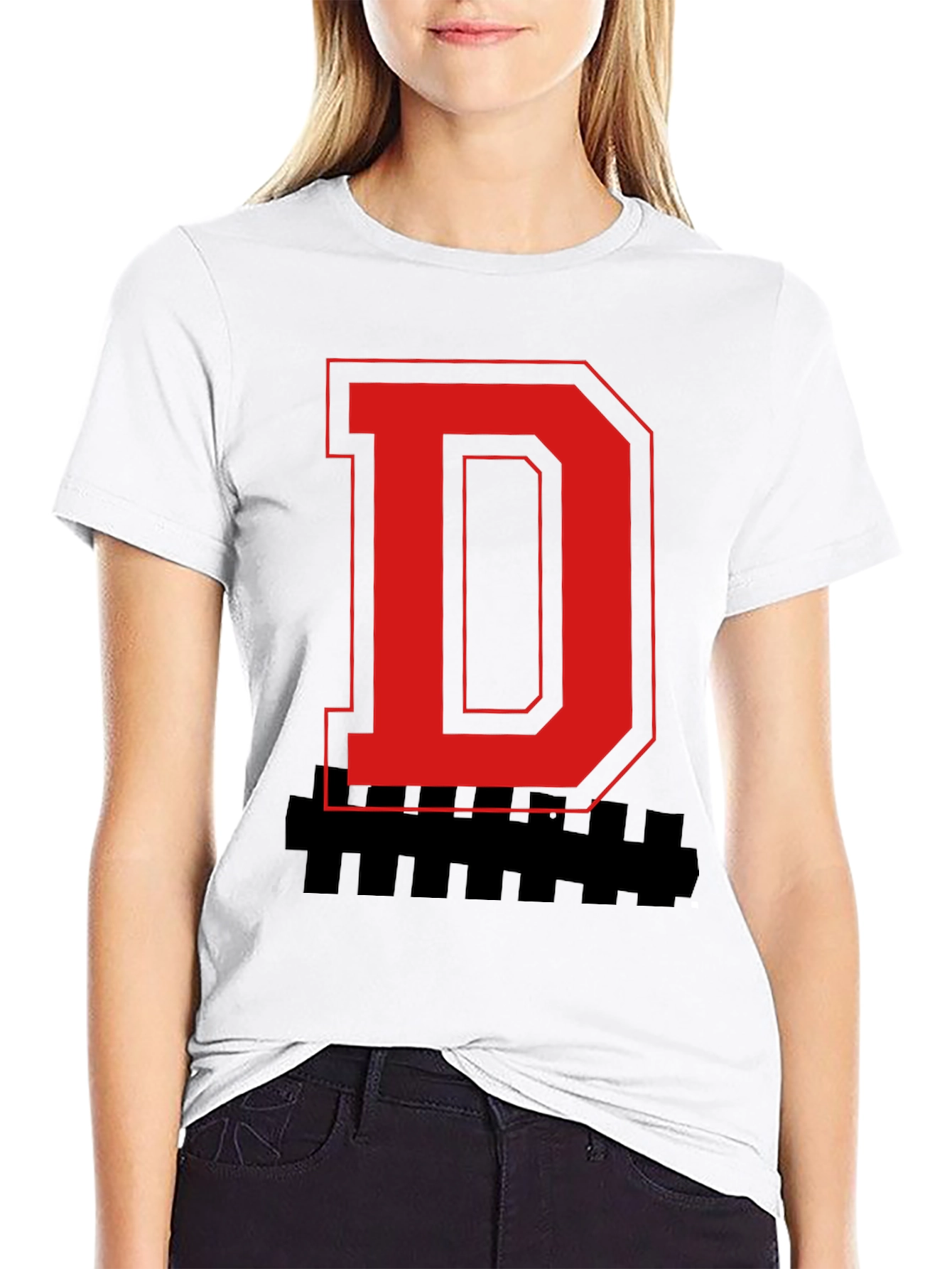 Bold Letter Graphic Tee - Red D on Black