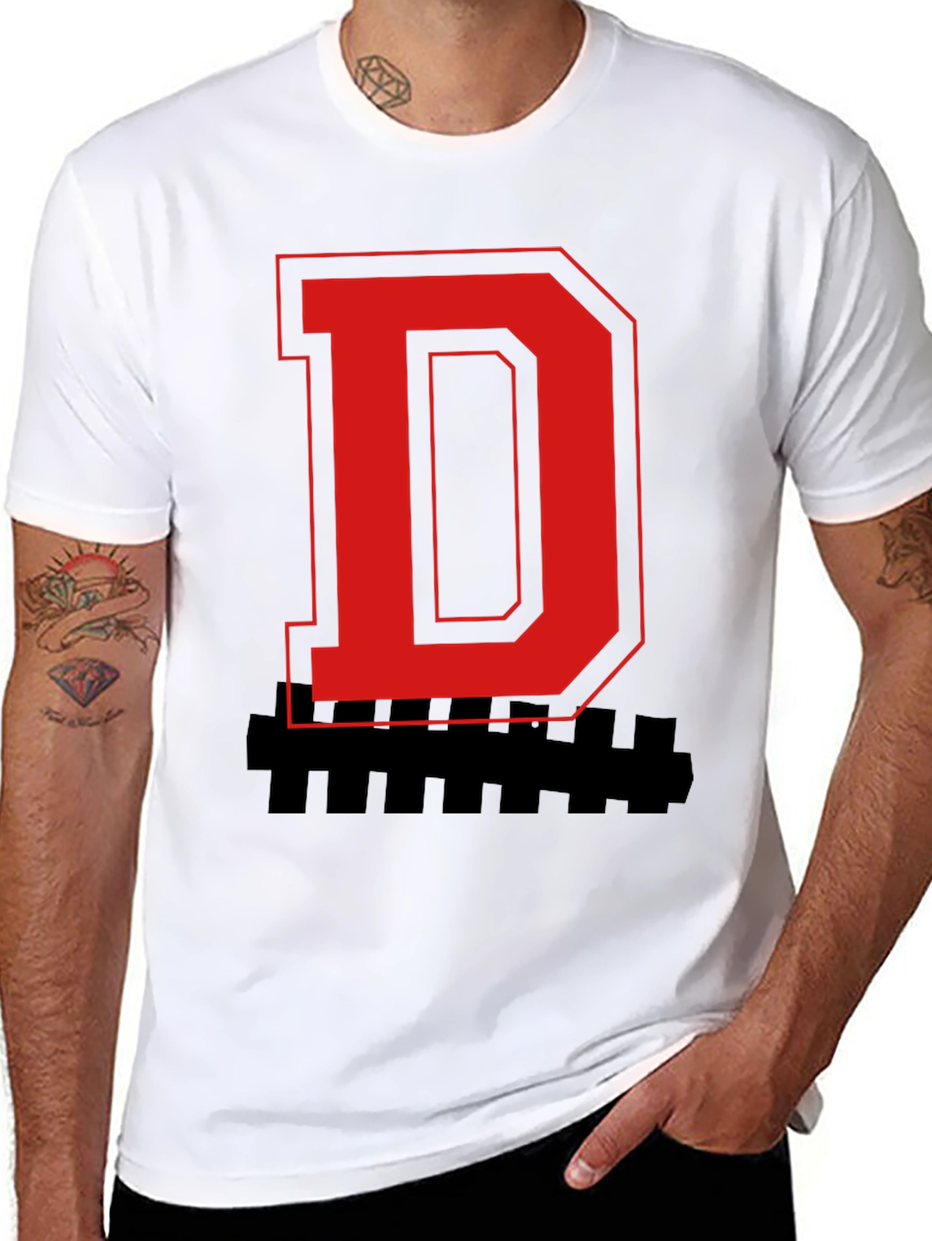 Bold Letter Graphic Tee - Red D on Black