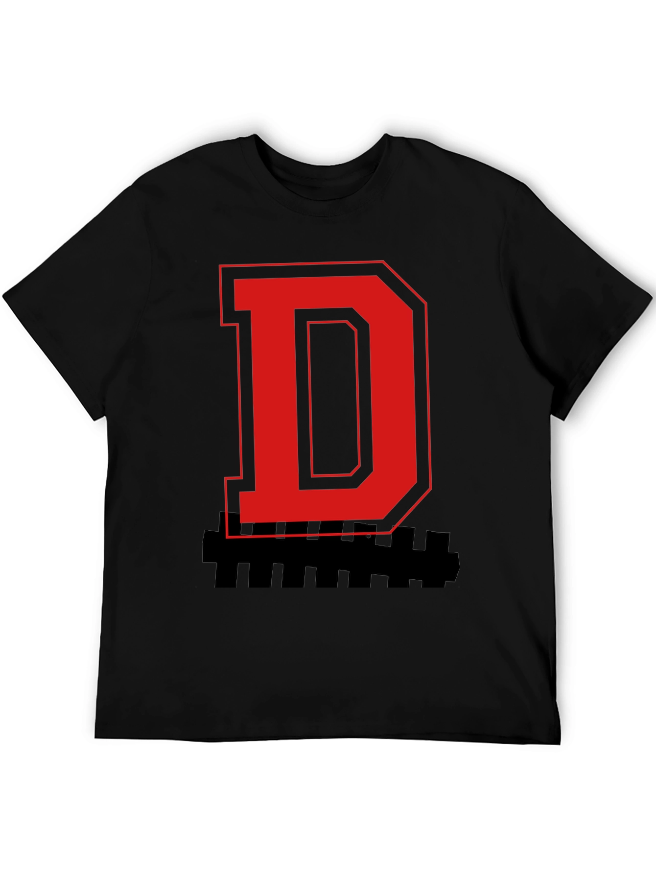 Bold Letter Graphic Tee - Red D on Black