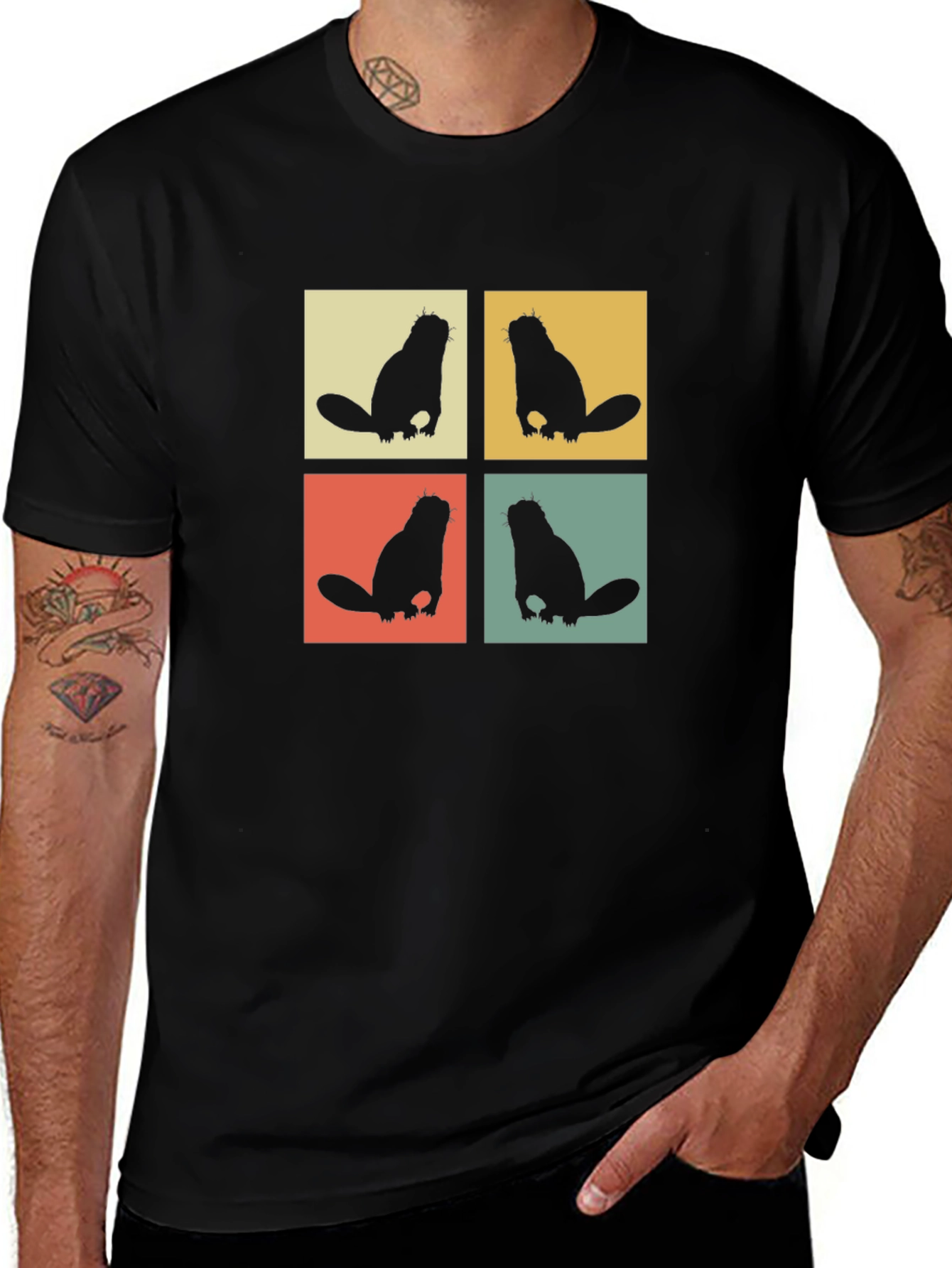 Retro Beaver T-Shirt Black Crew Neck Tee