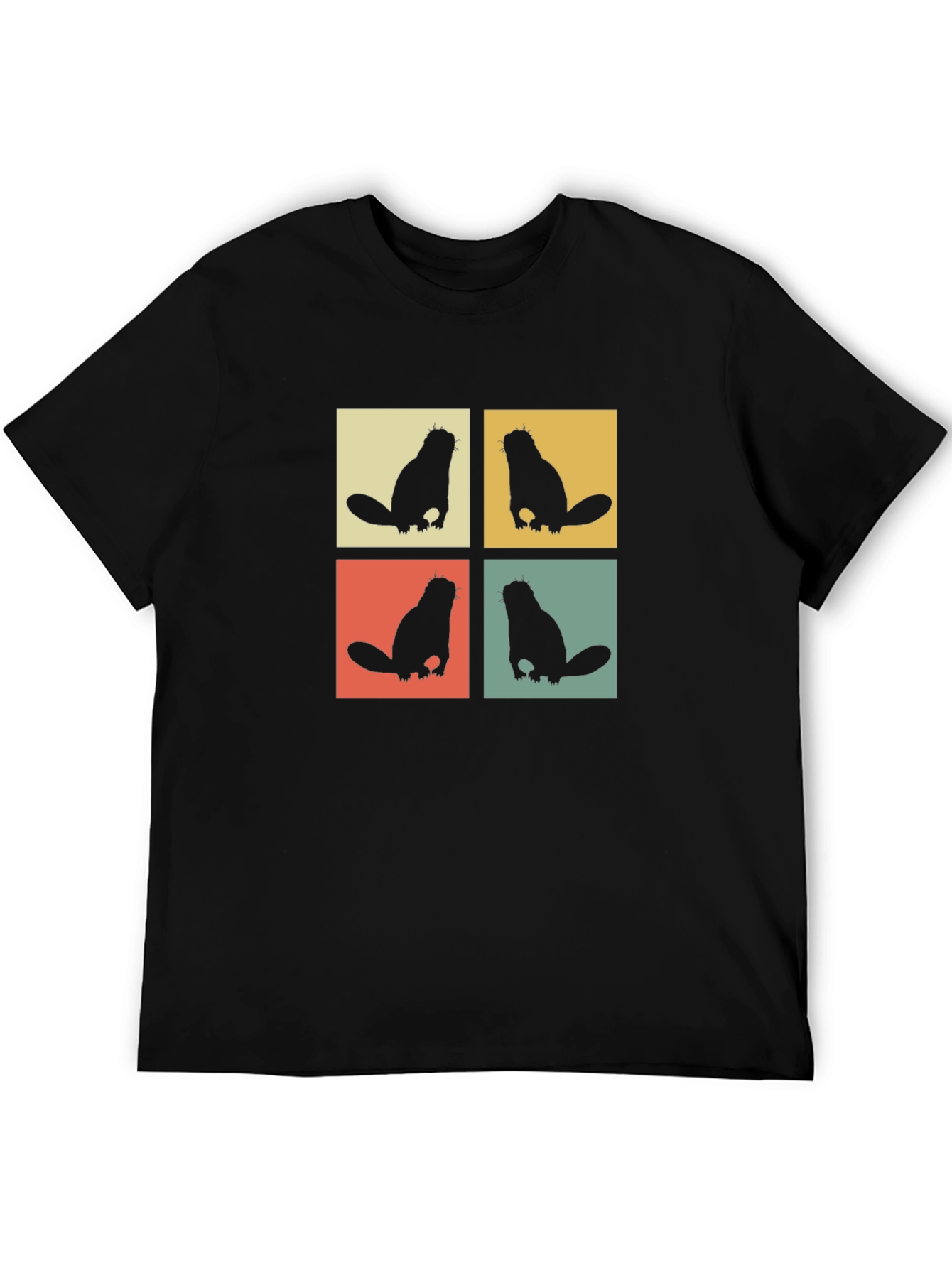 Retro Beaver T-Shirt Black Crew Neck Tee