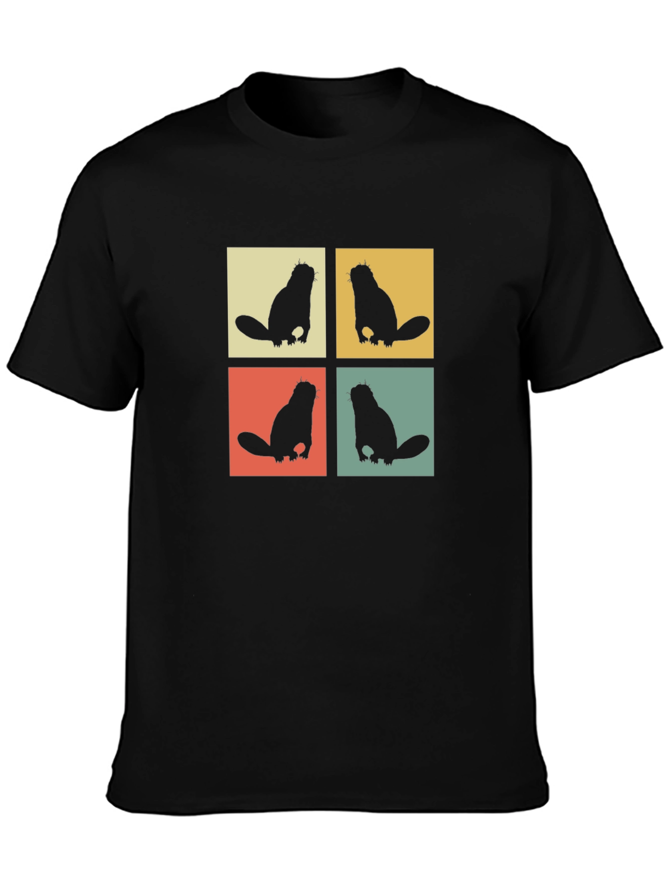 Retro Beaver T-Shirt Black Crew Neck Tee