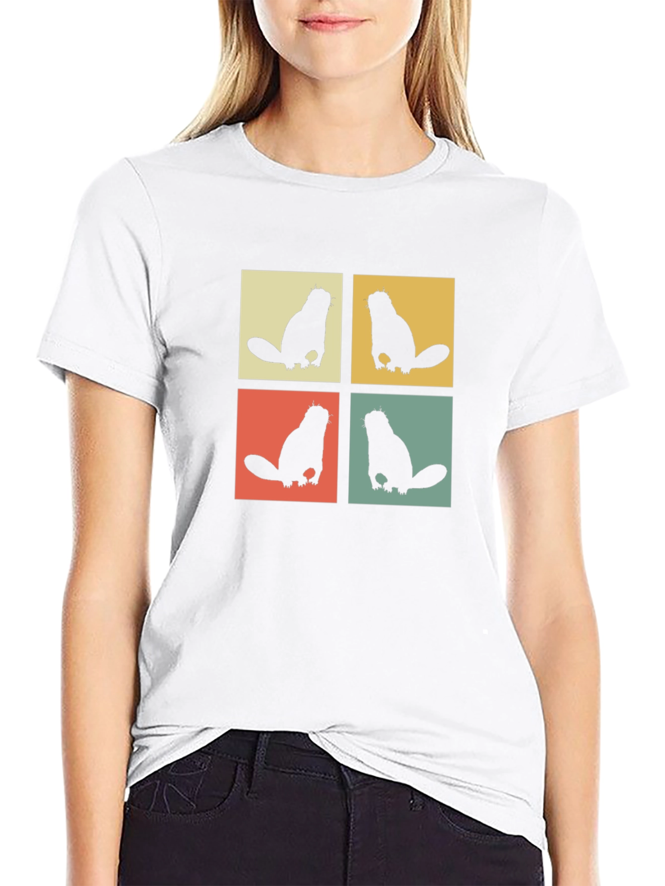 Retro Beaver T-Shirt Black Crew Neck Tee