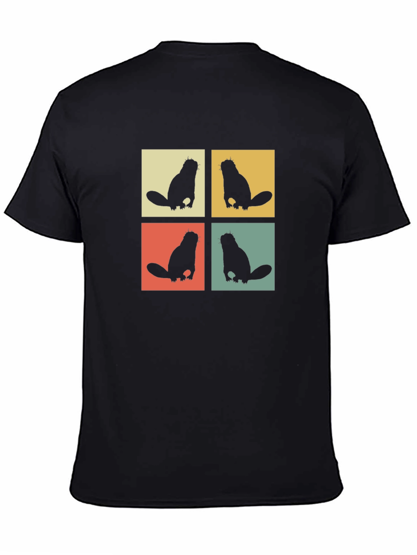 Retro Beaver T-Shirt Black Crew Neck Tee