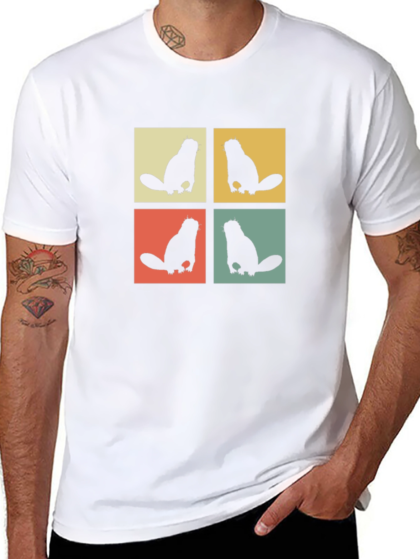 Retro Beaver T-Shirt Black Crew Neck Tee