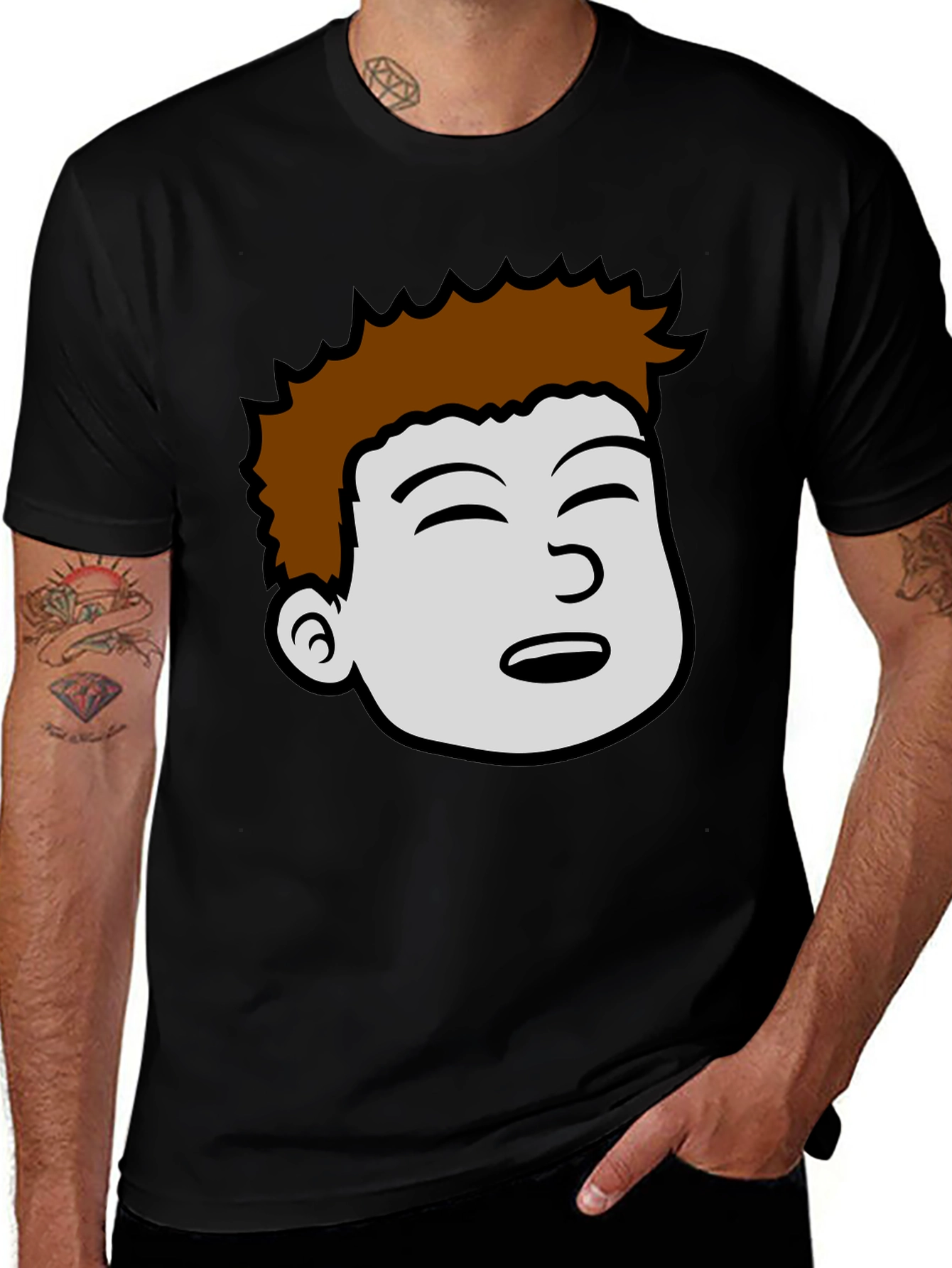 Cartoon Face Graphic Black T-Shirt