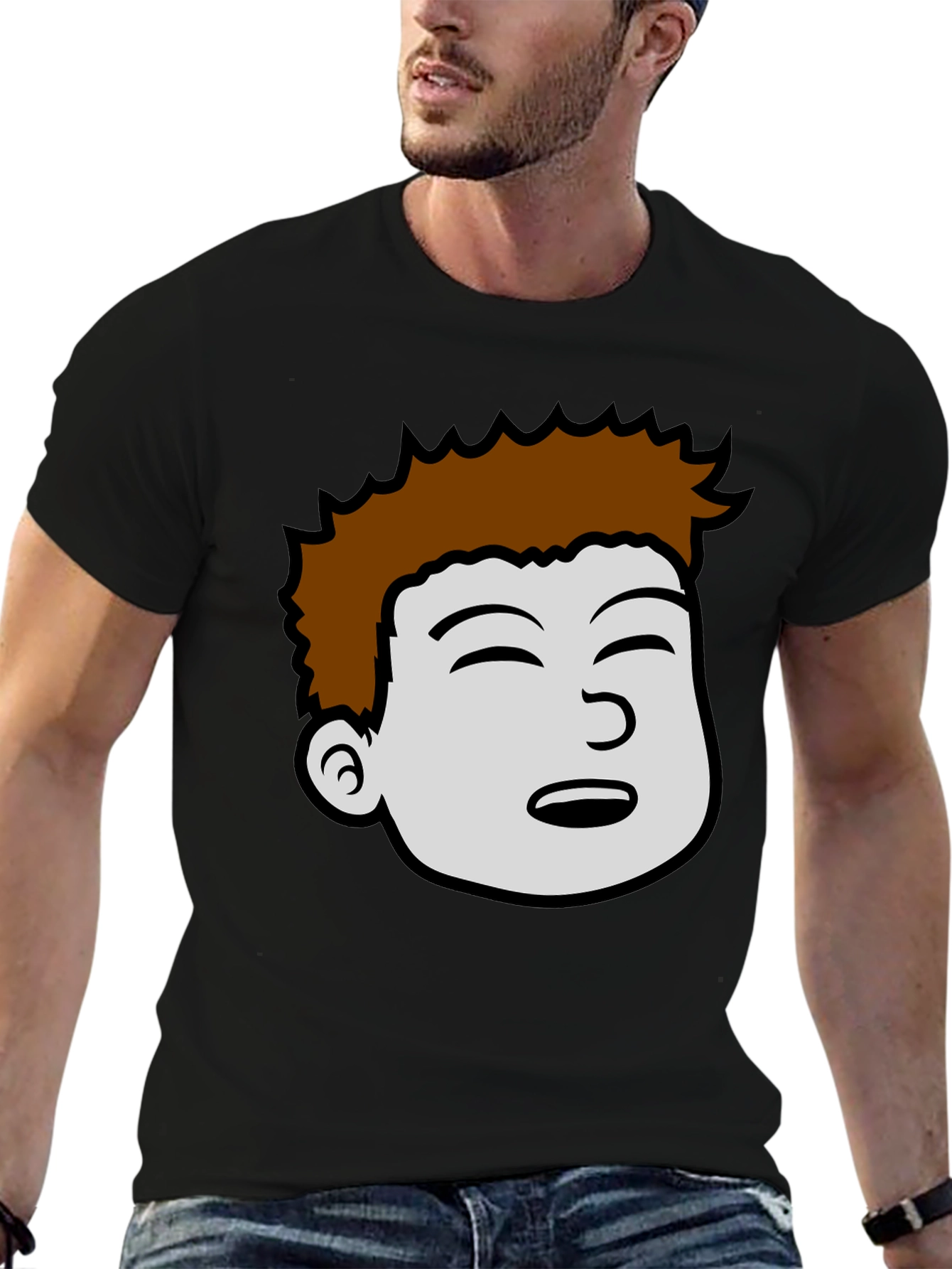 Cartoon Face Graphic Black T-Shirt