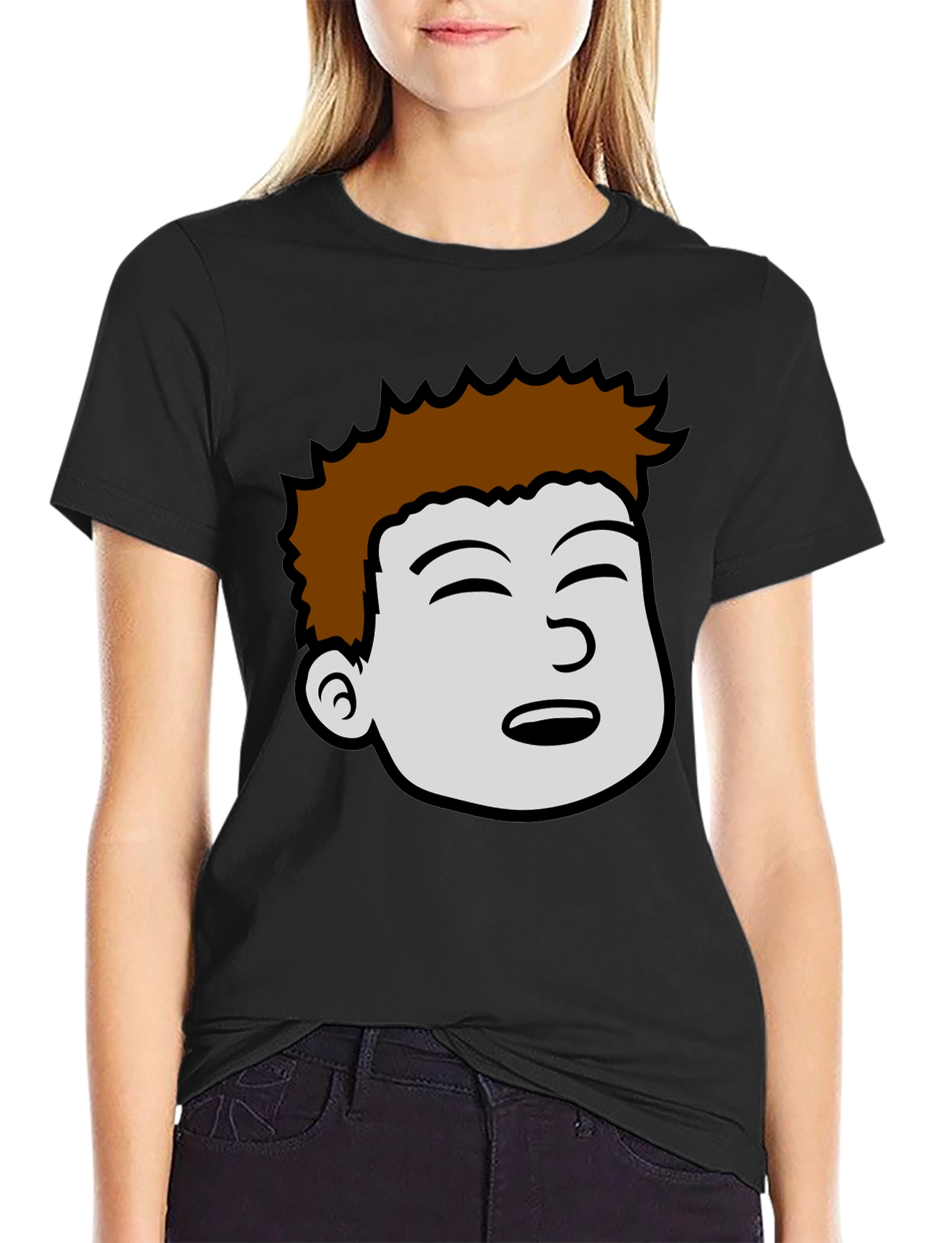 Cartoon Face Graphic Black T-Shirt